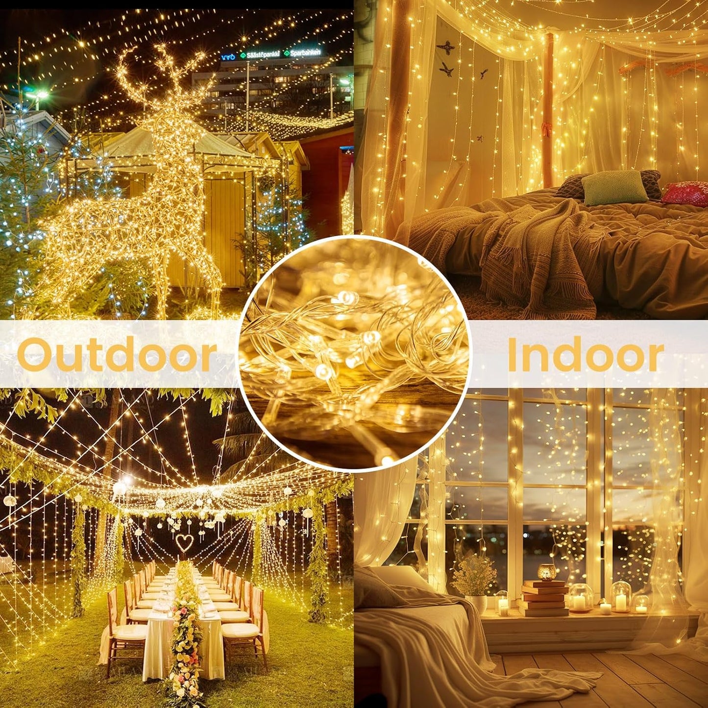 2 Pack String Lights Battery Operated with Timer, 66FT 200 LED Waterproof Battery Twinkle Lights, 8 Modes Fairy Light for Indoor & Outdoor Party Bedroom Garland Tree Christmas Decorations (Warm White)