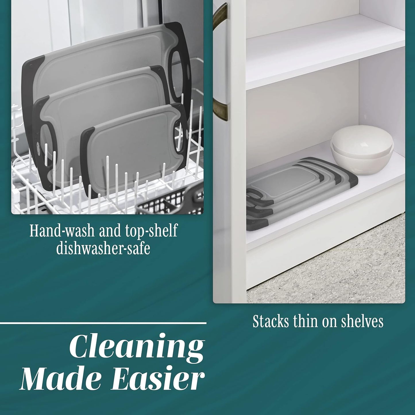 Cutting Boards for Kitchen - BPA-Free Chopping Board - Different Sizes & Non Slip Handles - Reversible, Large Cutting Board Set - Unique Gifts for Cooks Who Have Everything - 3-Pack Gray/Gray