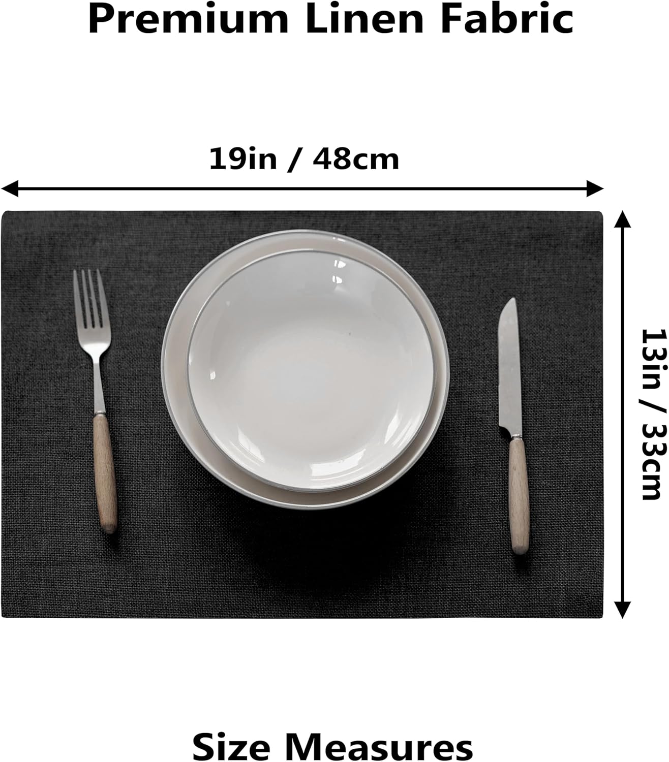 Demetex Black Placemats Set of 4 Stain Resistant Cloth Place Mats Heat Resistant Linen Table Plate Mats for Kitchen Dining Party Gathering, Black