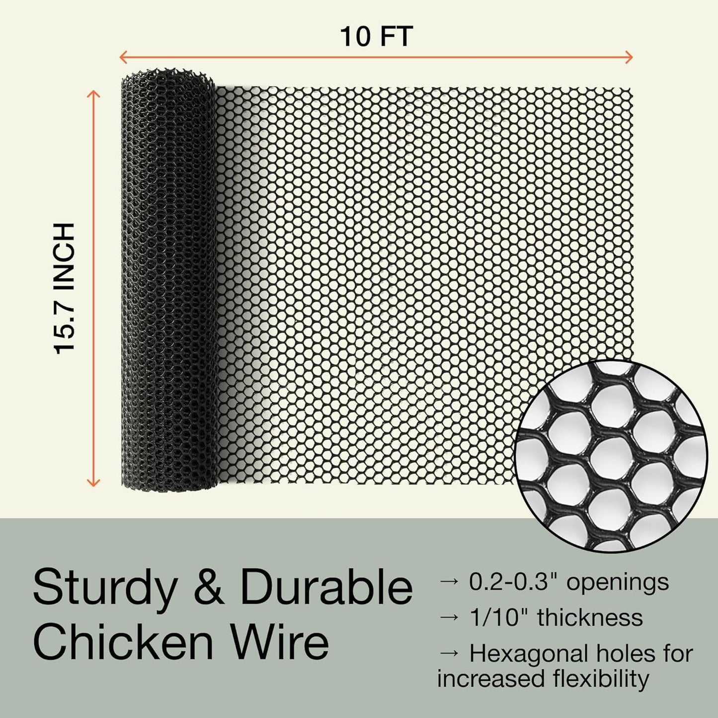 MaPorch Plastic Wire Mesh Fence - 15.7in x 10ft 2-Pack Black - Durable Plastic Mesh & Netting for Garden Fence & Poultry Barrier - Temporary Chicken Wire Fencing for Dogs