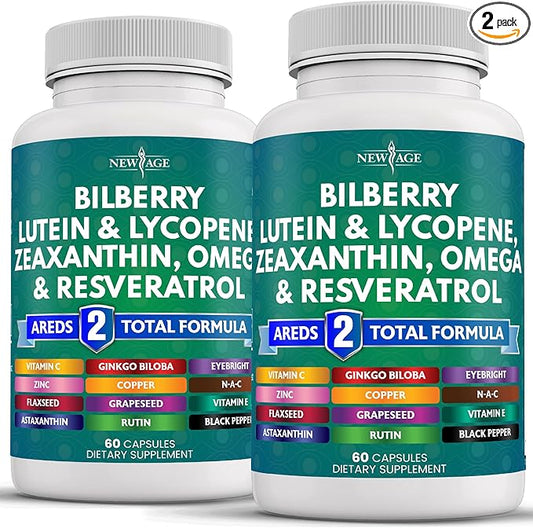 NEW AGE Eye Health Vitamins 6000mg Lutein 40mg Lycopene 40mg Resveratrol 3000mg Grape 6000mg Astaxanthin -120 Count