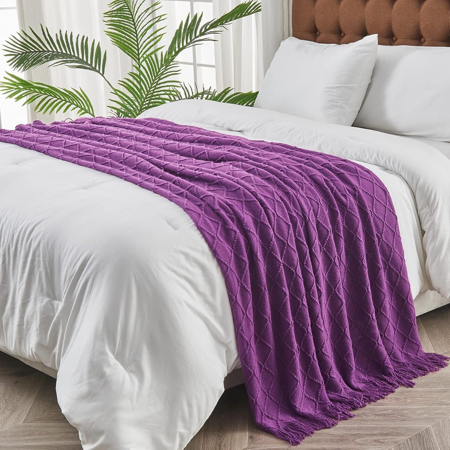 inhand Valentine's Day Gifts Throw Blanket Purple for Couch, Soft Living Room Home Decor Knitted Blanket, Outdoor Lightweight Breathable Summer Blanket, Farmhouse Warm Woven Decorative,50"x60"