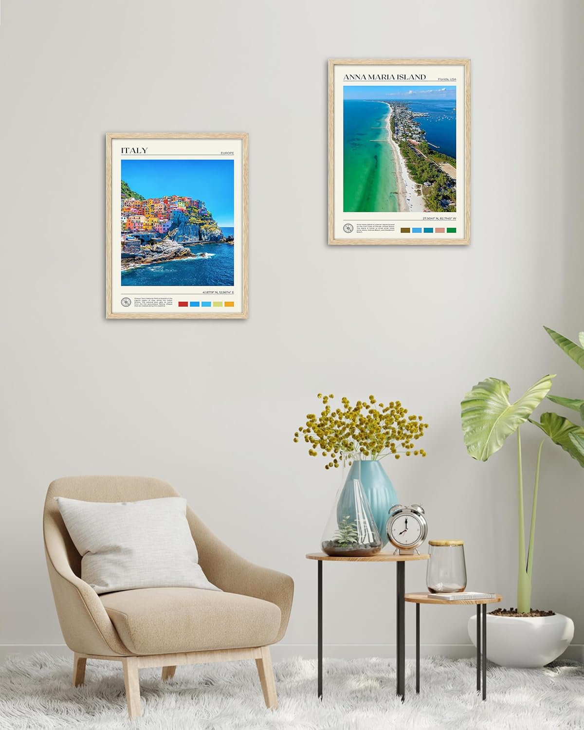 HesenDot Natural OAK Wood Framed Cinque Terre National Park Wall Art,12x16in Italian Natural Seascape Canvas Wall Print,Classic Urban Landmark Wall Decor for Living Room, Bedroom,Office Set of 1