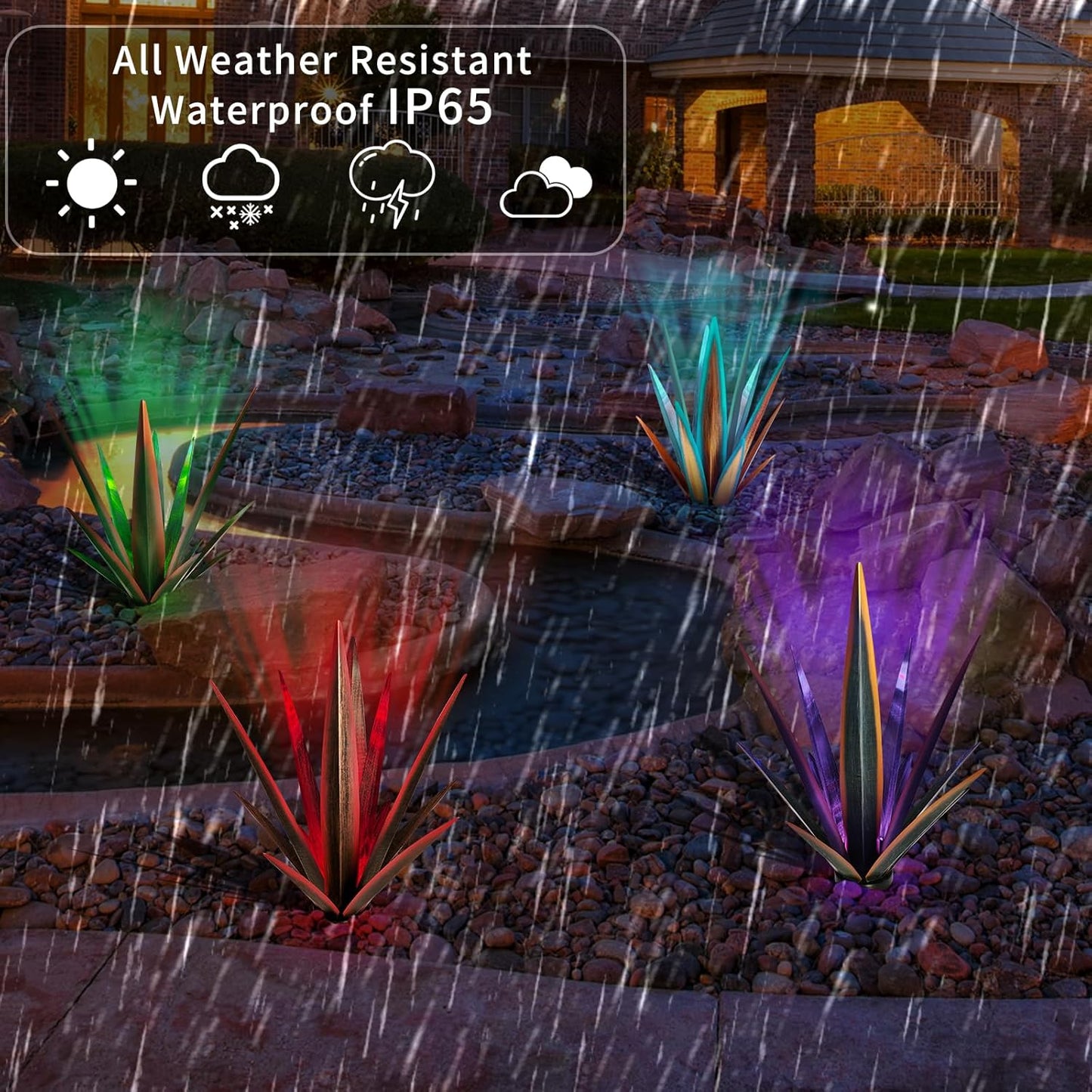 Large Tequila Rustic Sculpture, Rustic Metal Agave Plants for Outdoor, Metal Agave Garden Yard Statue, Outdoor Lawn Ornaments Yard Stakes (Rusty - L (W/Solar Light))