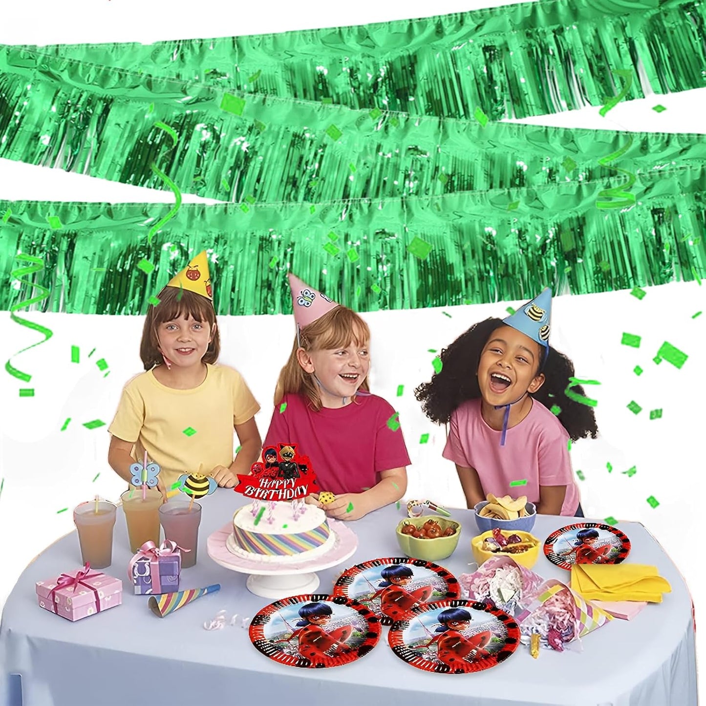 Green Foil Fringe Garland 10FT 6packs, Metallic Foil Tinsel Fringe Banners for Parade Float Decorations Wedding, Birthday Party Graduation (six Green)