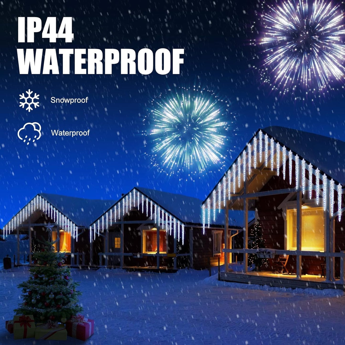 Brightown Christmas Meteor Shower Icicle Lights Outdoor, 30ft with 30 Tube 720 LED Dropping Effect, Waterproof Decorations for House Eave Roofline, Cool White