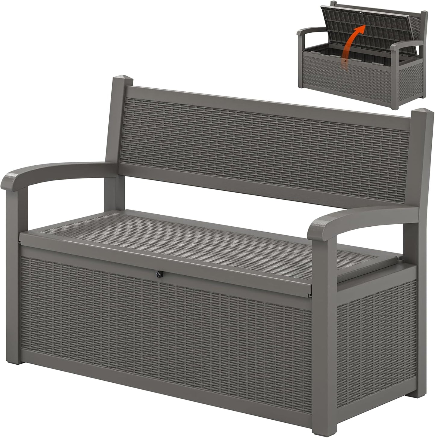 70 Gallon Outdoor Storage Bench Deck Box Lockable for Patio Furniture, Outdoor Porch Bench with Storage Waterproof for Cushions, Garden Tools and Pool Supplies, Grey