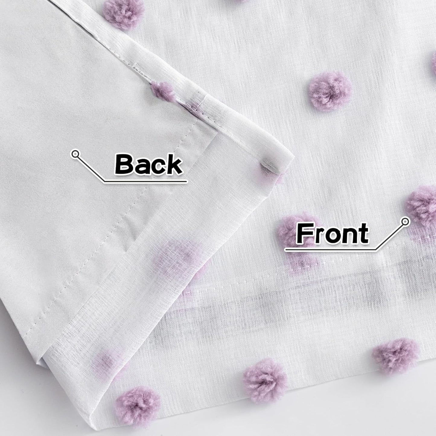 MYSKY HOME 100% Blackout Curtains for Girls Bedroom 84 Inches Long Total Light Blocking Curtains for Living Room 2 Panels Grommet Room Darkening Window Drapes with Purple Pom Pom Sheer 52W x 84L