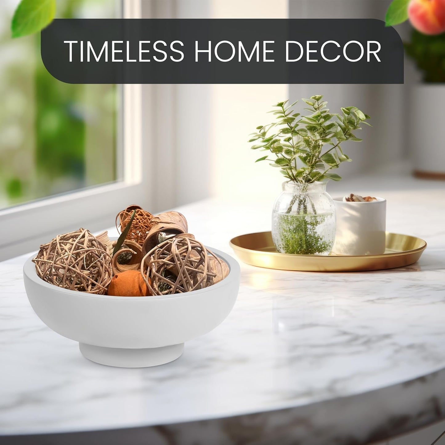 Concrete Fruit Bowl - 10.5” Diameter & 4.25” Height - Modern Key Bowl for Entryway Table - Decorative Pedestal Centerpiece - Grey