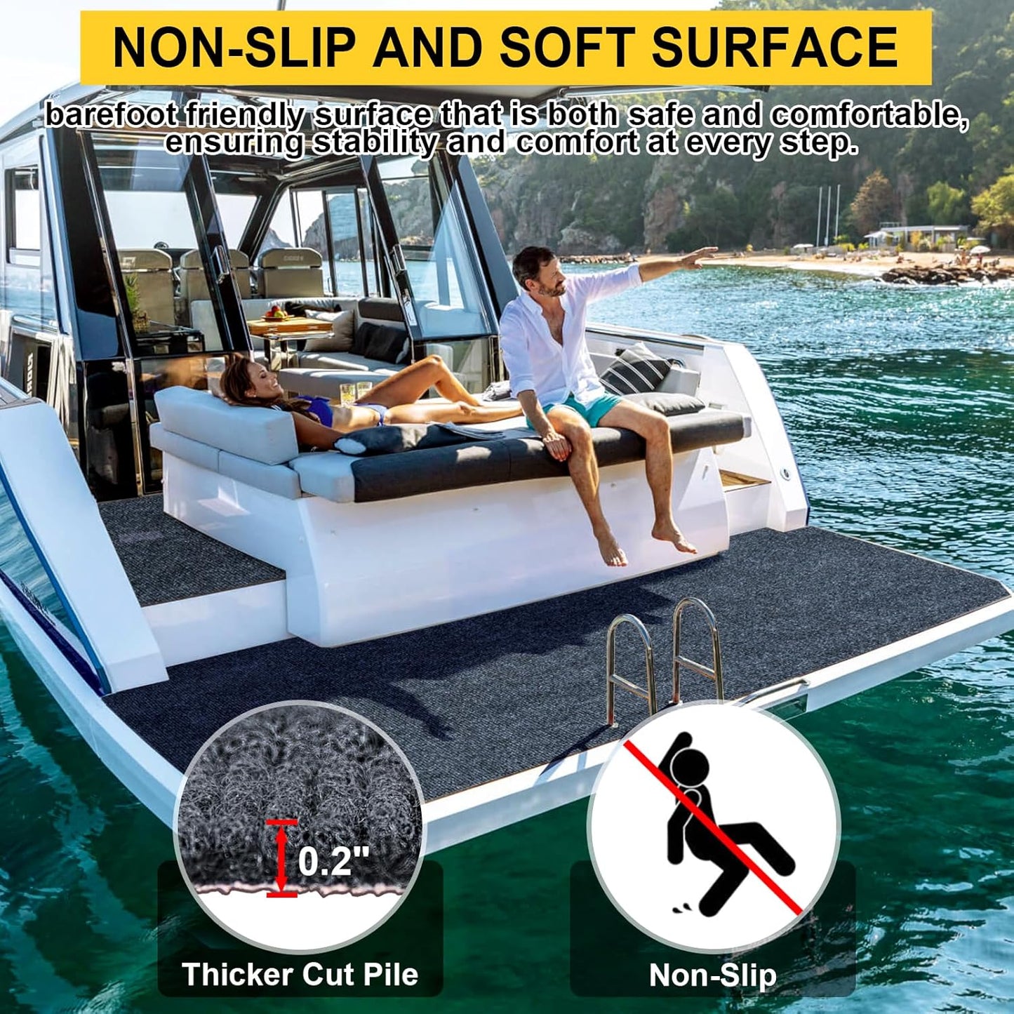 Marine Carpet,6 FT x 23 FT Dark Gray Indoor Outdoor Carpet 0.2" Thick Boat Carpet with Water-Proof TPE Backing, Non-Slide Outdoor Marine Carpet Roll for Home, Patio, Porch, Deck