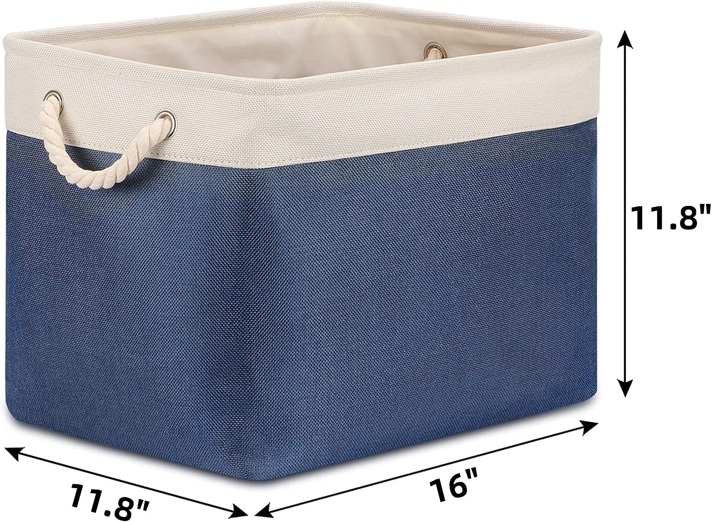Bidtakay Fabric Storage Baskets with Handles for Organizing 16" x 11.8" x 11.8" Navy Blue Baskets [2-Pack] Shelf Baskets Large Canvas Collapsible Bins for Closet (White&Blue)