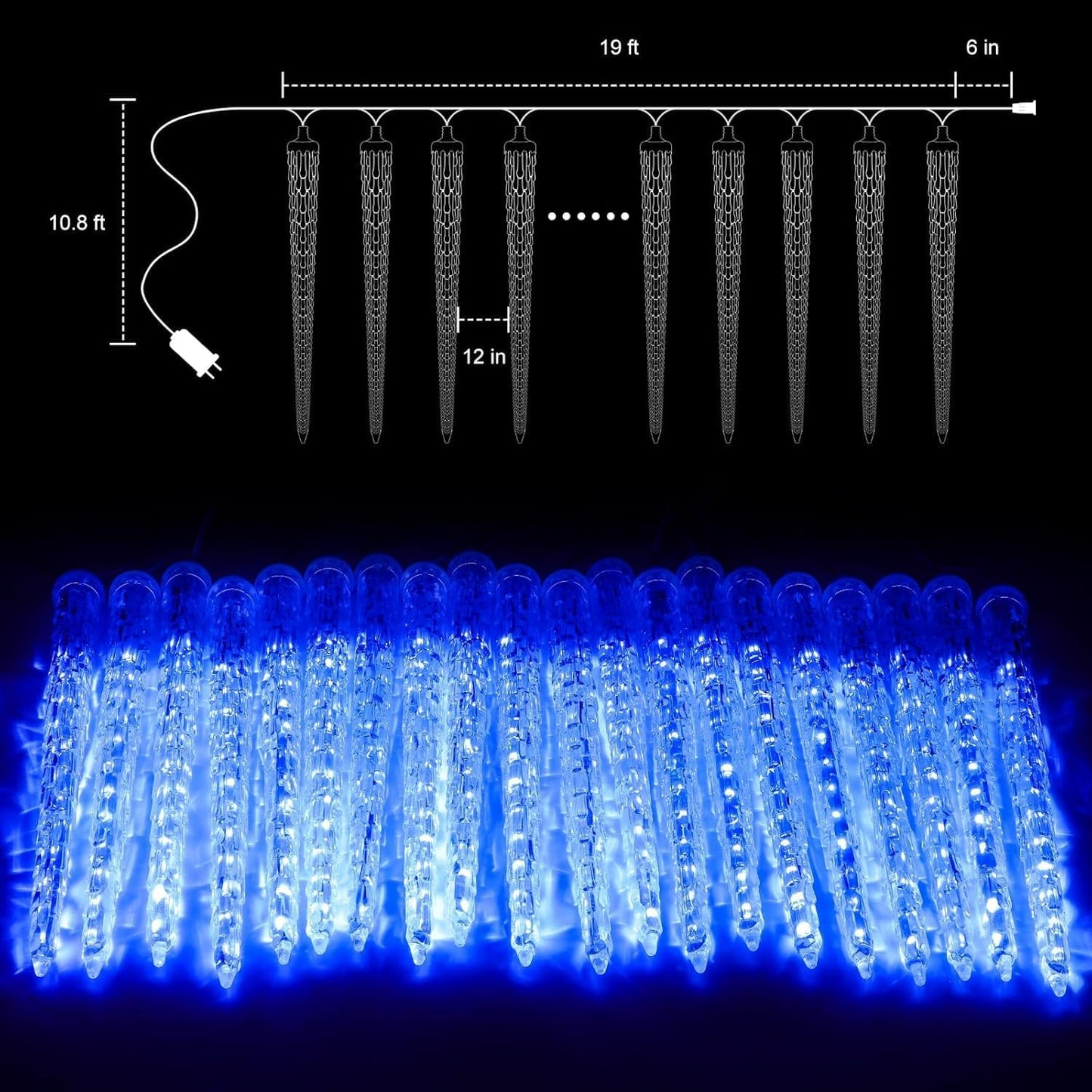 Brightown Christmas Meteor Shower Icicle Lights Outdoor, 2 Pack Total 40ft with 40 Large Tube 960 LED Dropping Effect, Waterproof Decorations for House Eave Roofline, Blue
