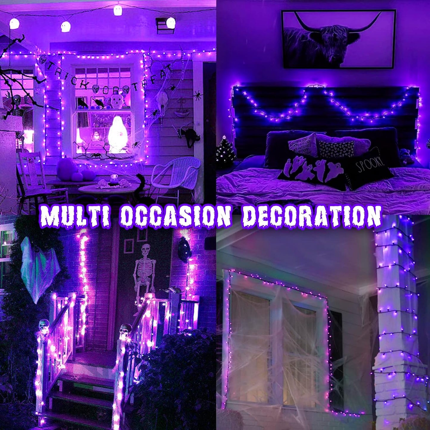 PEIDUO Halloween Decorations Outdoor, 82 FT 200 LED Purple String Lights, Motion Sensor Controller Sync with Spooky Music, Twinkle Fairy Lights for Outside Indoor Party Bedroom Halloween Decor