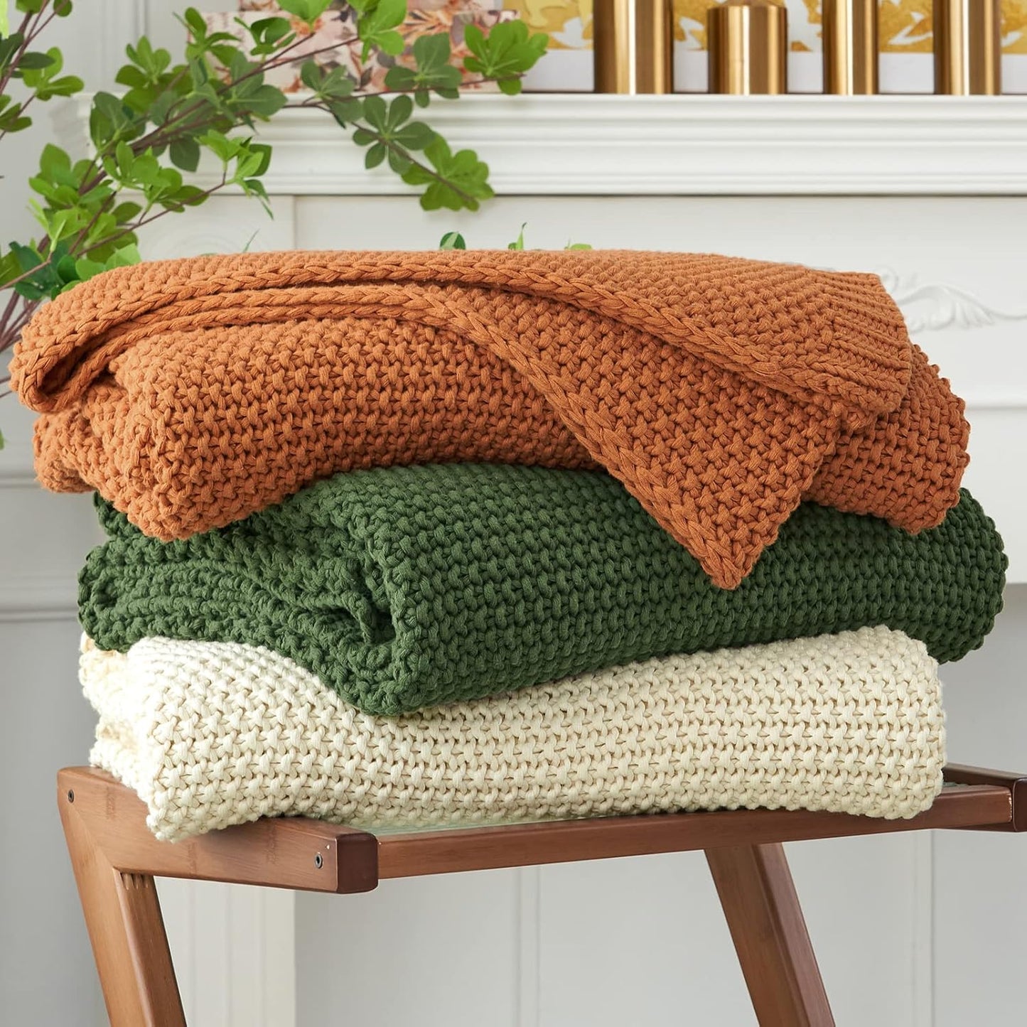 Longhui bedding Chunky Cable Knit Throw Blanket Lightweight Beige 100% Organic Cotton Blanket for Sofa Couch Bed Baby Nursery, Rustic Shabby Chic Modern Farmhouse, 60” x 80”