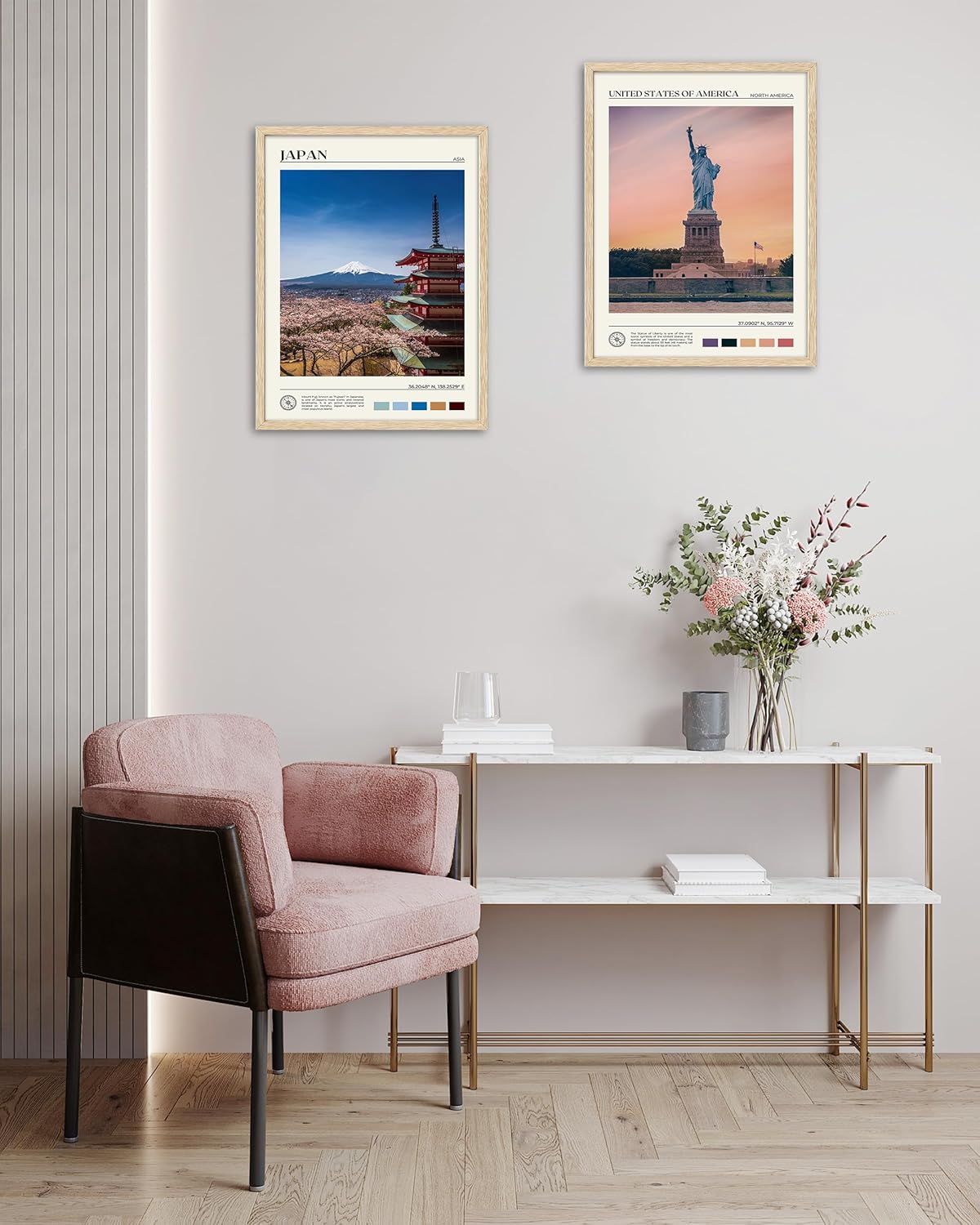 HesenDot Natural OAK Wood Framed City Wall Art,12x16in Famous Skyline Quality Canvas Wall Print,Classic Urban Landmark Wall Decor for Living Room, Bedroom,Office Gallery Set of 1