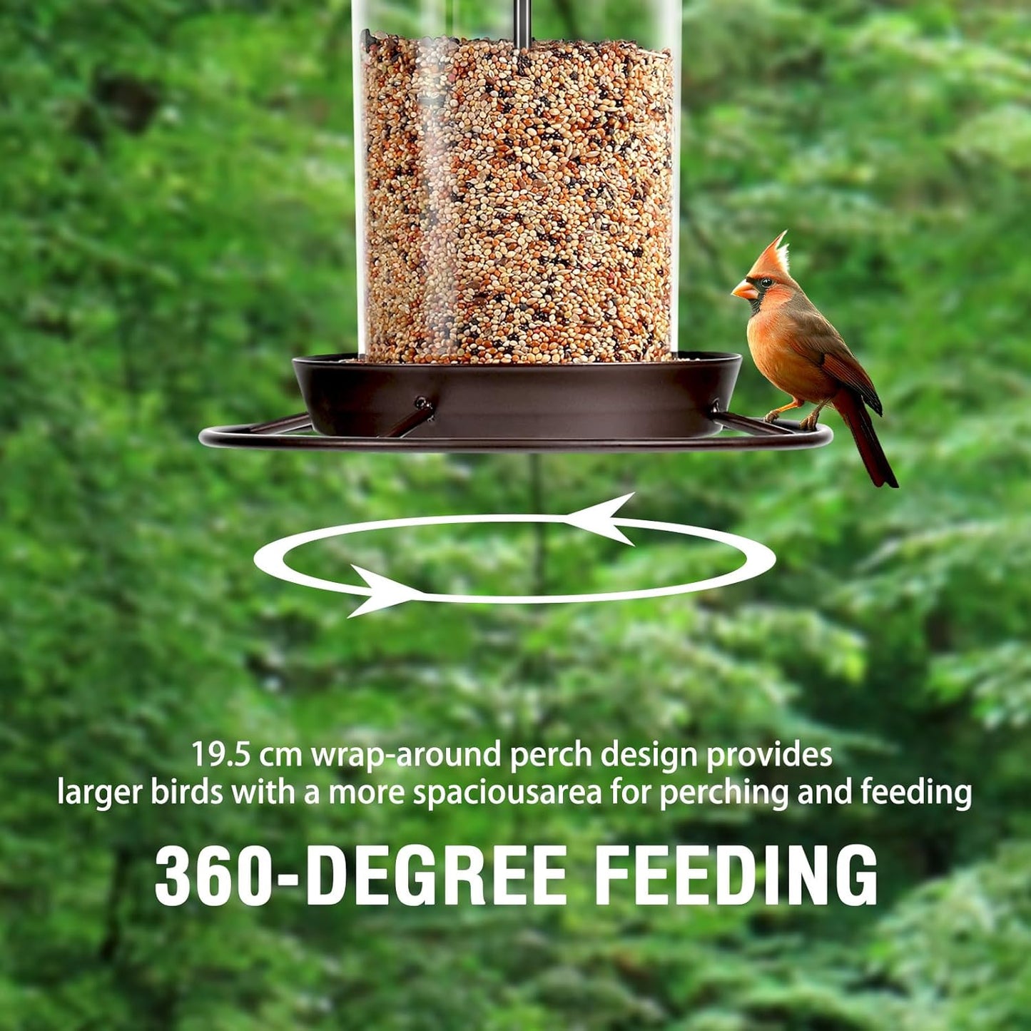 Metal Bird Feeder for Outdoors Hanging,3.0LB Seed Feeder,Easy to Fill & Clean,360° Feeding,Weatherproof Roof for Gardens and Wild Birds,Brown