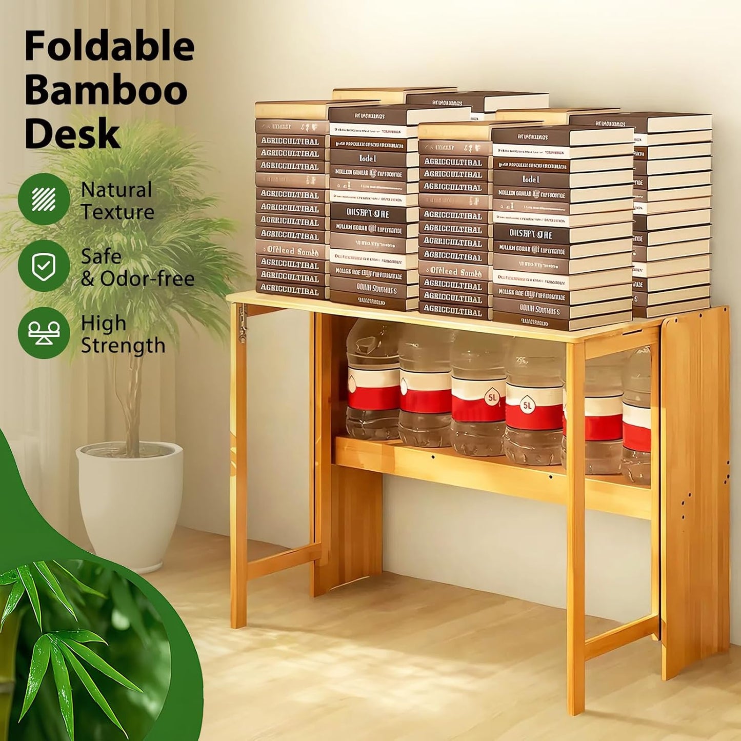 31.5" Bamboo Folding Desk,Space-Saving Computer Desk for Small Spaces, Foldable Study Table for Bedroom, Home Office, Dorm, Apartment（Natural）