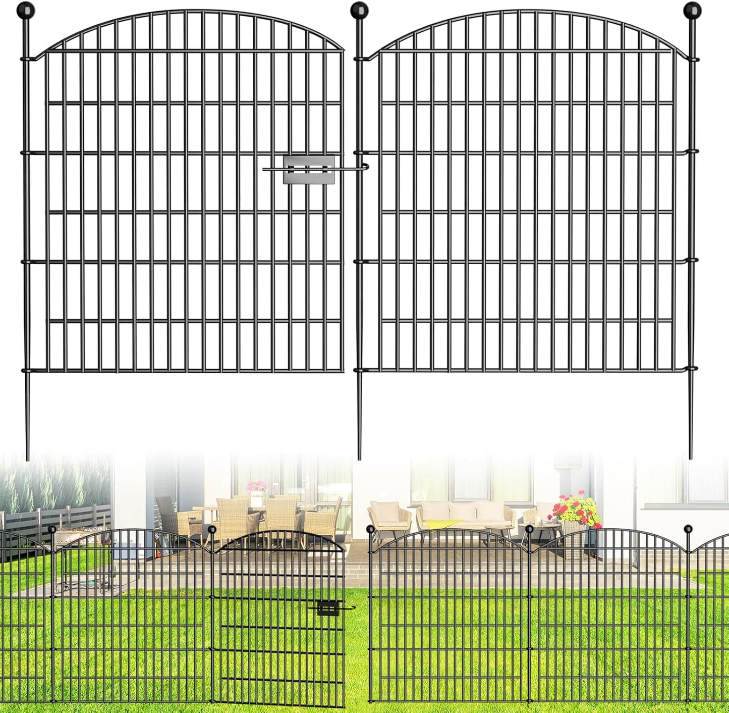 15 Panels Decorative Garden Fence with Gate - 32 in (H) x 35.4 ft (L) No Dig Dog Fence Outdoor for Yard, Rustproof Tall Garden Fencecing Panels, Animal Barrier Suitable for Yard Border, Patio