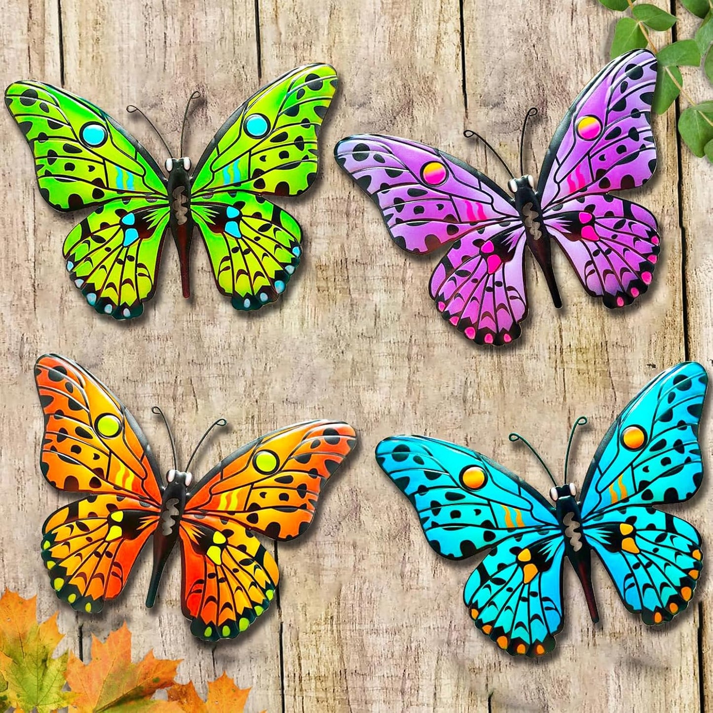 MACLARONX 4 PCS Metal Butterfly 9.6" Butterflies Outdoor Fence Yard Art Wall Decor Hanging Decorations for Garden Living Room Bedroom Patio Balcony Gift for Family Friends Housewarming