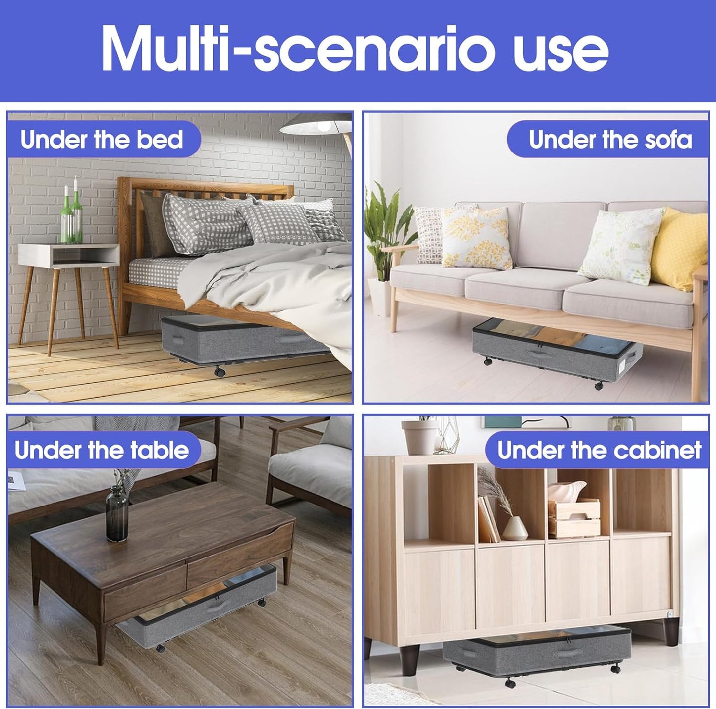 IUI Under Bed Storage with Wheels, 50L Capacity Under Bed Storage Containers, Under Bed Clothes Storage Containers with Clear Lid, Under Bed Storage Bins for Clothes,Shoes,Books,Toys,Gray,2 Pack