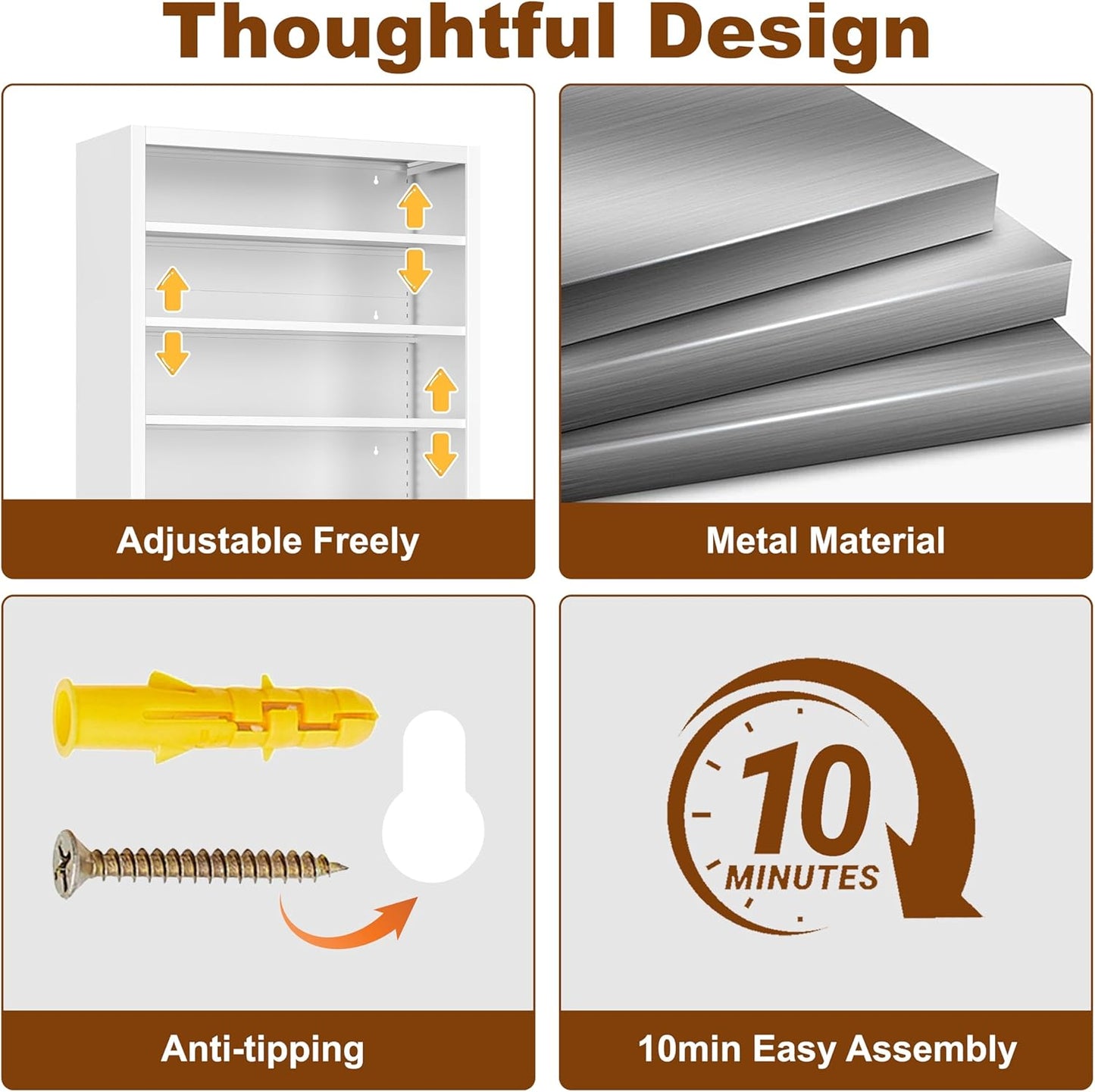 Metal DVD Storage Cabinets White, 7-Tier CD Storage Rack with Adjustable Shelves for CD Holder, Books, Games, Book Shelf for Living Room & Home Office