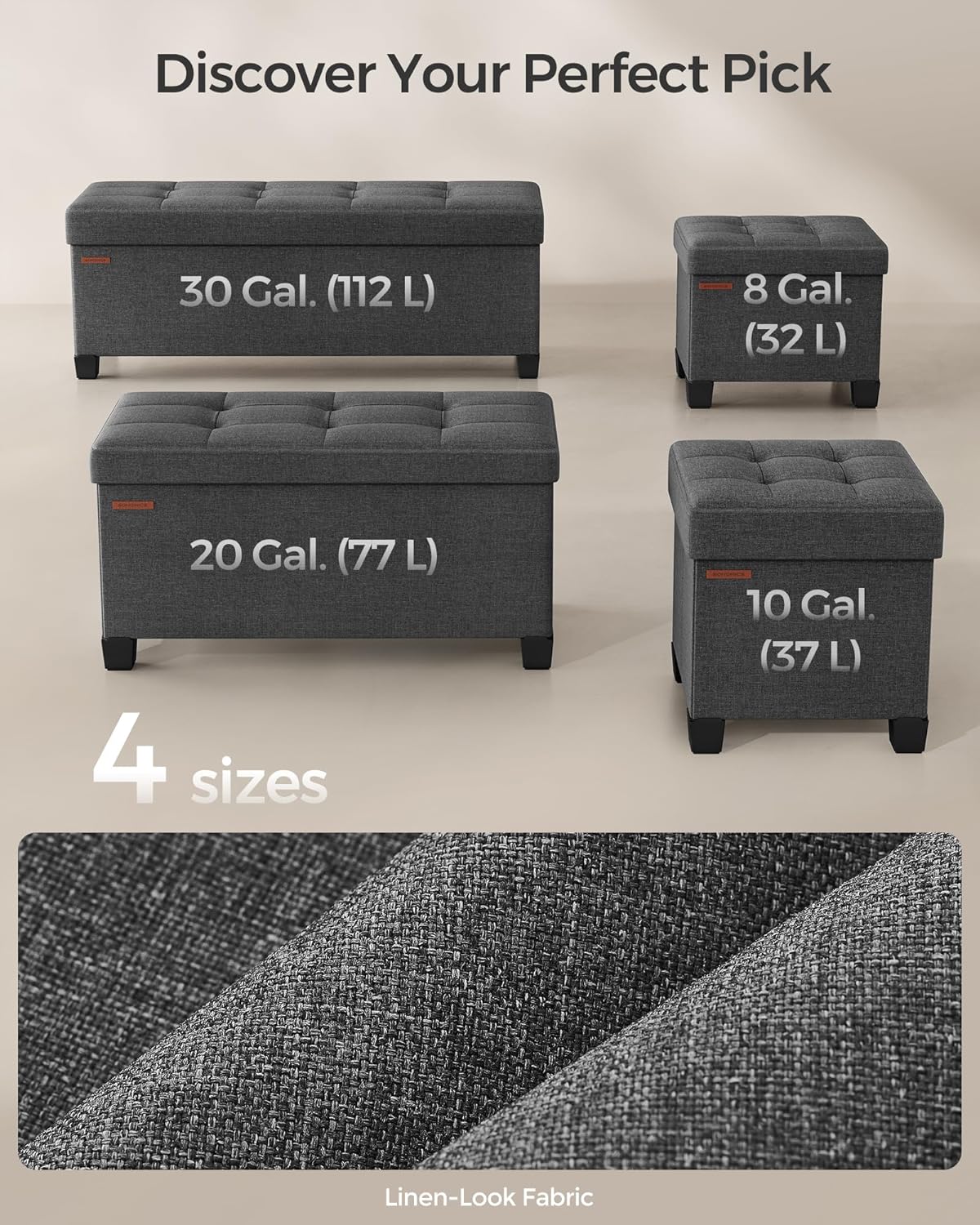 SONGMICS Storage Ottoman, Small Ottoman Foot Rest with Legs, 12.6 x 15.8 x 13.2 Inches Foot Stool, Load up to 660 lb, for Living Room, Bedroom, Dorm, Slate Gray ULSF012G01