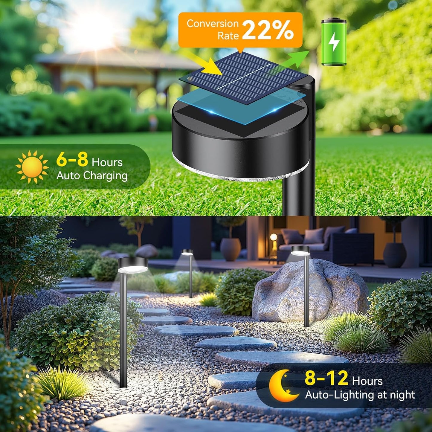 6 Pack Solar Pathway Lights Outdoor, 12 Brighter LED Solar Lights Outdoor Waterproof, Up to 12 Hrs Modern Path Light for Yard Garden Walkway Driveway Lawn, Cool White