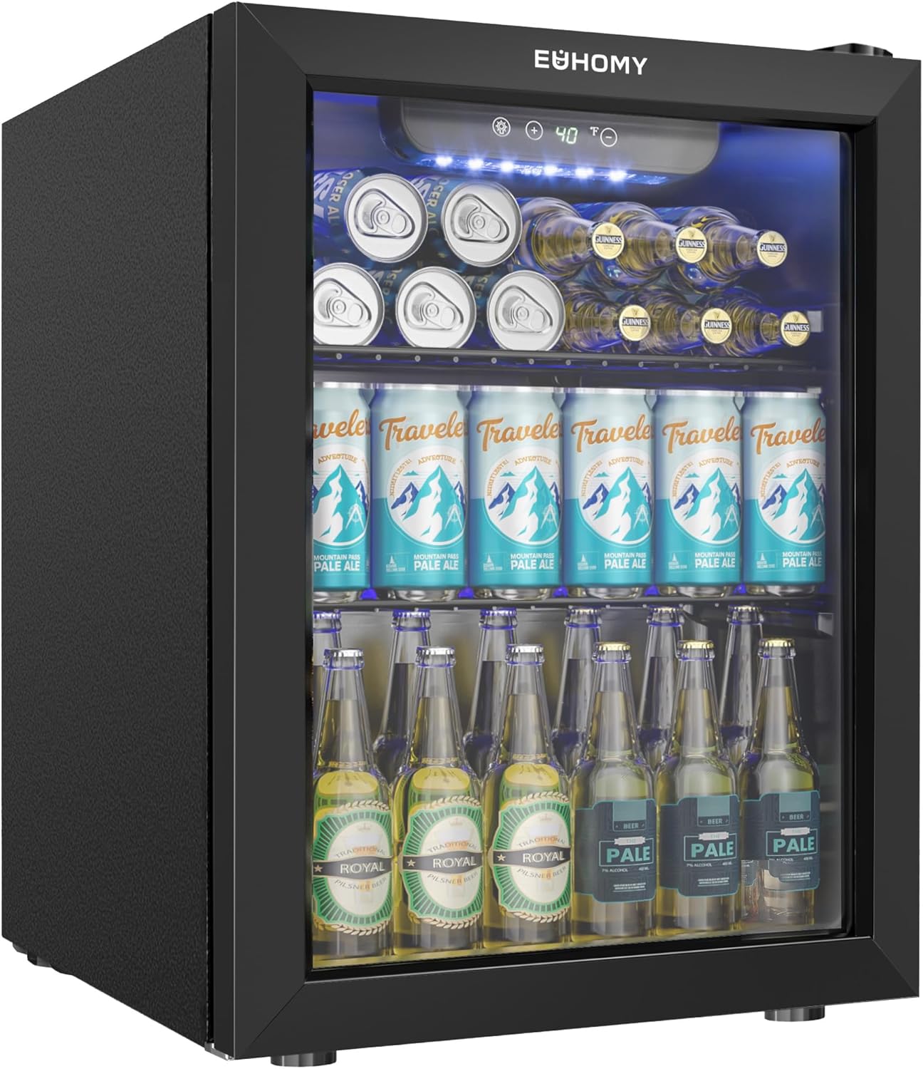 EUHOMY Beverage Refrigerator Cooler - 68 Can Mini Fridge with Glass Door for Soda, Beer, Wine, Small Refrigerator with Digital Temperature Control and Adjustable Shelves for Home Office Bar, 1.7 Cu.ft