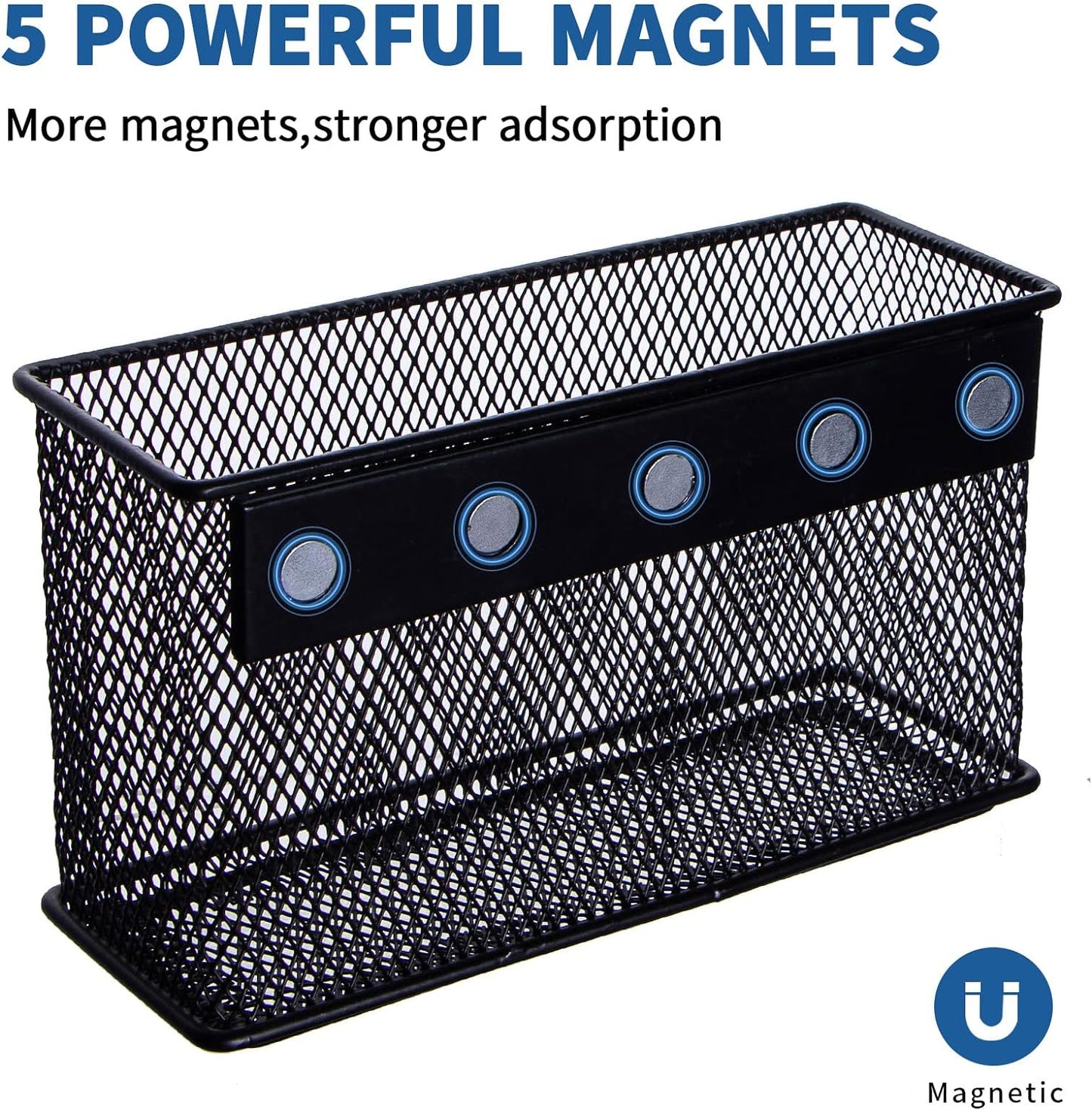 dedoot Magnetic Basket for refrigerator Storage Magnetic Pencil Holder Basket Mesh Black Strong Magnetic Pen Holder for Refrigerator,Whiteboard, Locker, Home and Office Organizer, 6.3x2.3x3.6inch