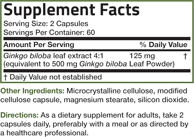 Bronson Ginkgo Biloba Extra Supports Brain 120 Vegetarian