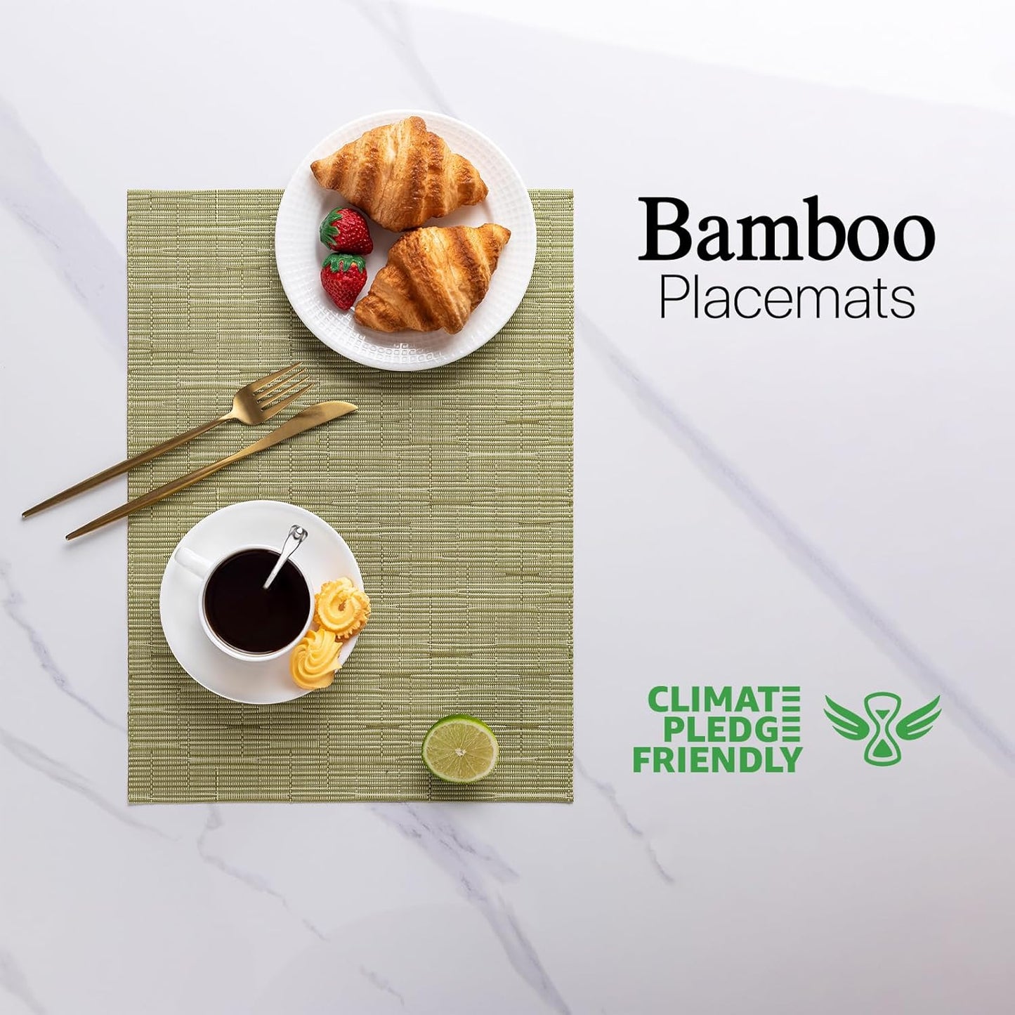 LEXMORE Placemats Set of 4 Vinyl/Plastic Woven Place Mats for Kitchen Table Indoor/Outdoor Washable Placemat Wipeable Dining Table Mats(Pea Green)