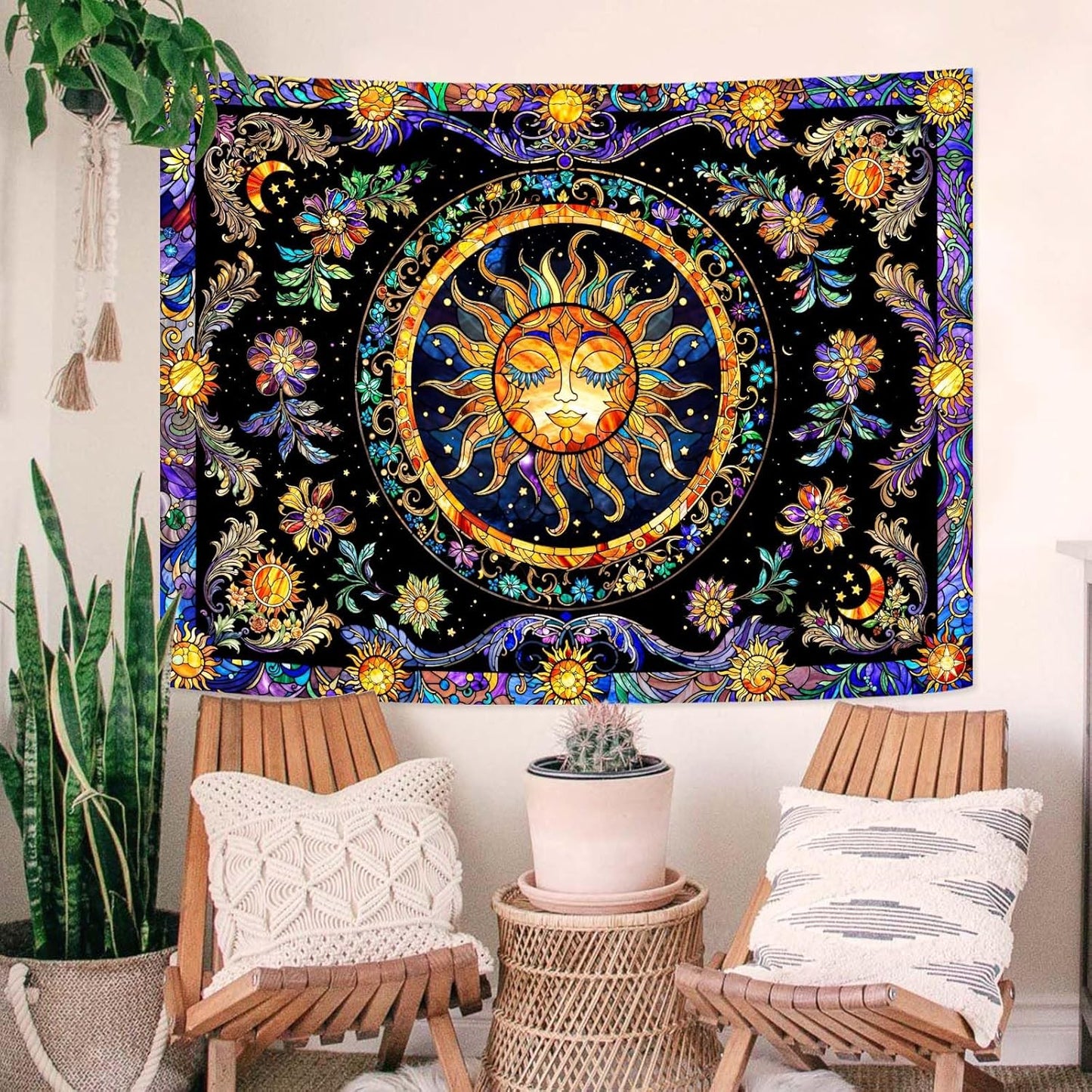 Lunerfex Sun Tapestry Stained Glass Tapestry Wall Decor Tapestries for Bedroom Boho Tapestries Wall Hanging for Bedroom Living Room Glass-Sun-01 44"x60"