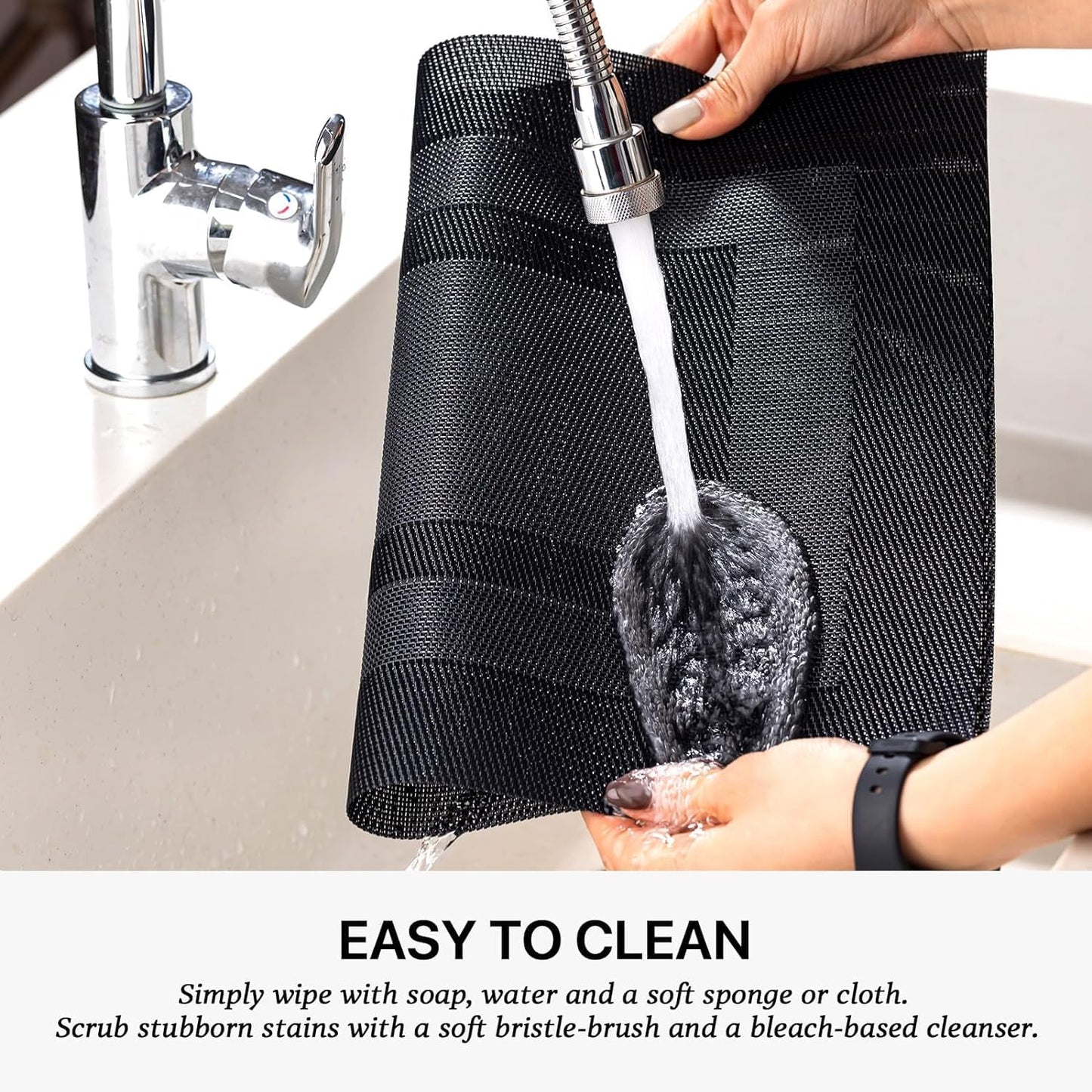 LEXMORE PlaceMats Set of 12 Vinyl/Plastic Woven Place Mats for Kitchen Table Indoor/Outdoor Washable PlaceMat Wipeable Dining Table Mats(Black Cube)