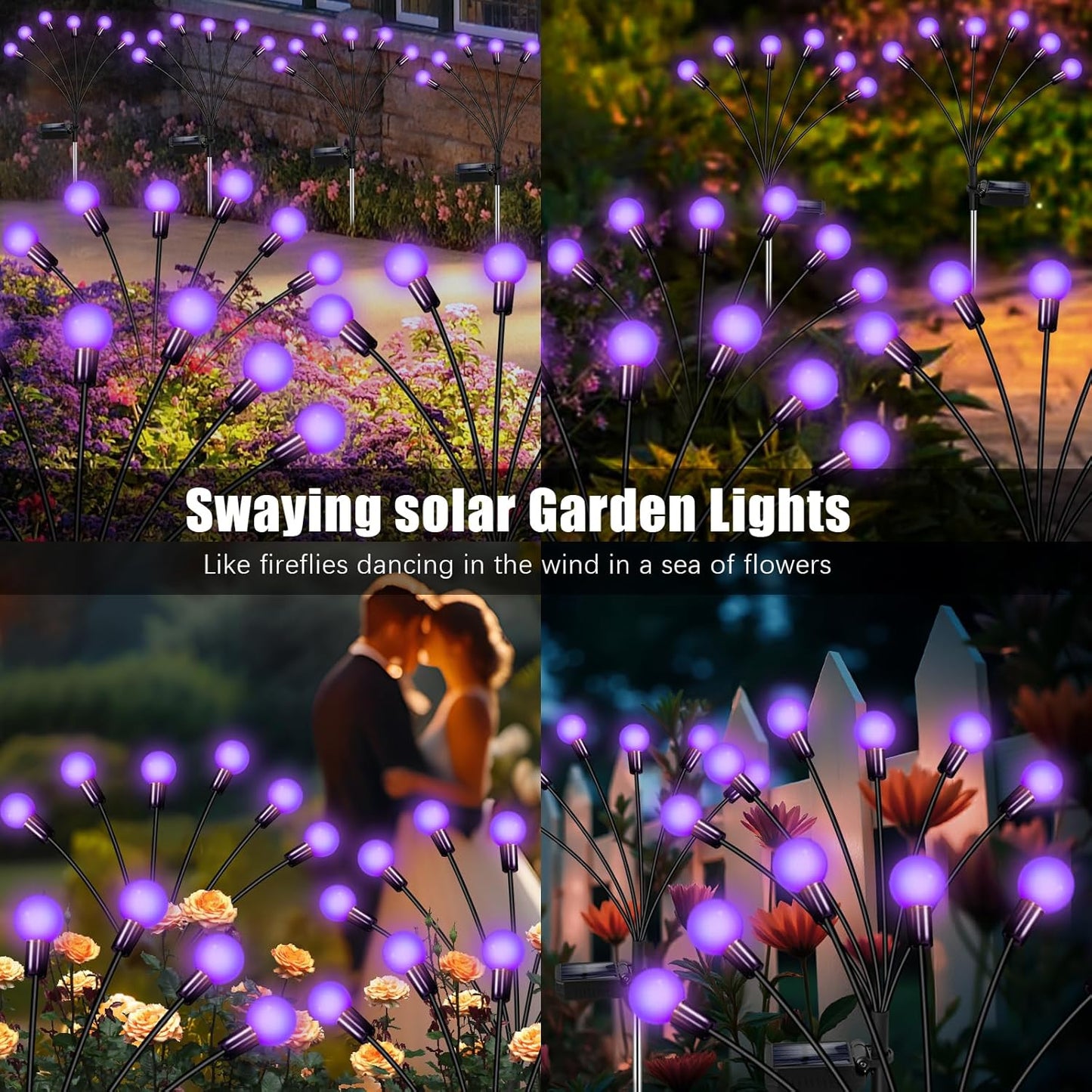 Solar Garden Lights Outdoor, Waterproof Solar Powered Lights for Yard Pathway Patio, Swaying Lawn Decor as Gardening Gifts for Women Holiday (Purple, 2 Pack)
