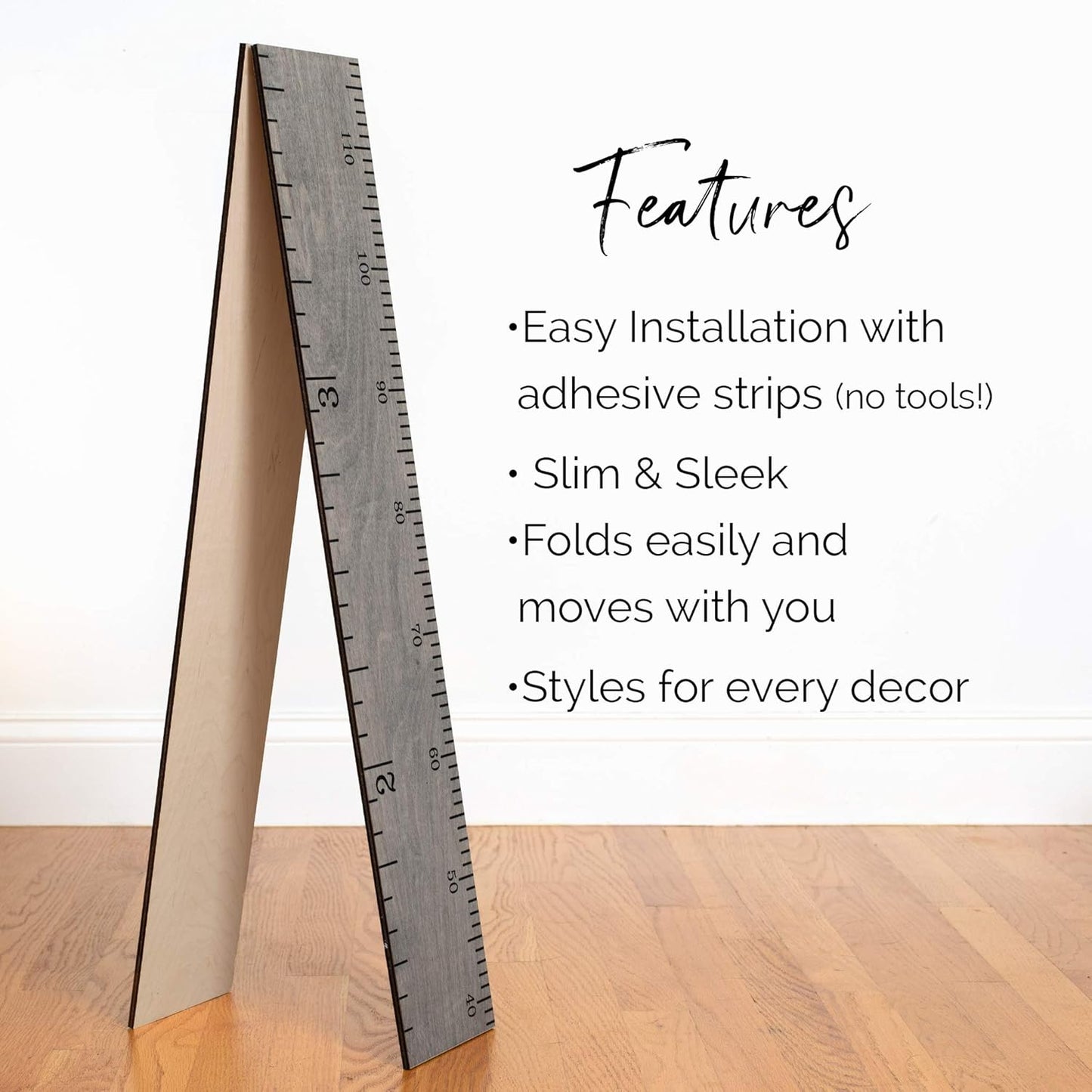 Height Ruler for Wall - Child Height Wall Chart, Height Chart for Kids Growth Chart for Wall Growth Chart Wood, Wooden Growth Chart for Wall - Gray w/Inches - 63"x5.75"