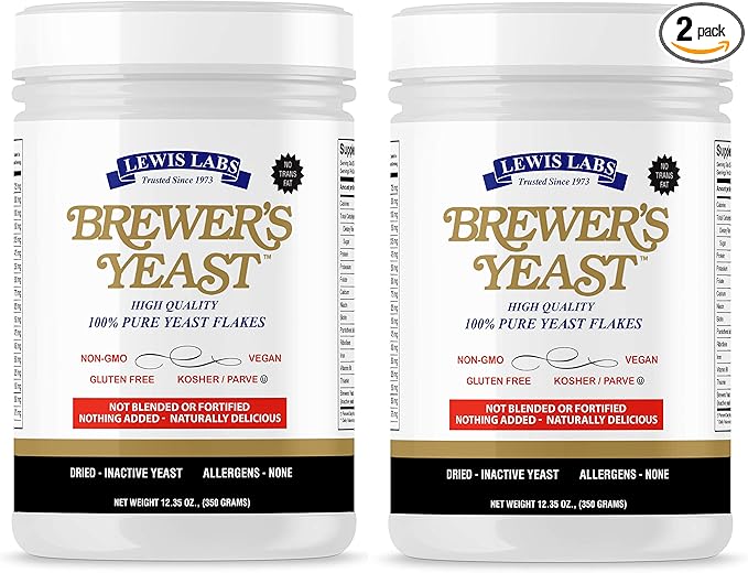 Lewis Labs Brewer's Yeast Flakes | Beer Yeast is A Rich Source of Amino Acids, B-Complex Vitamins, Minerals & Protein | Our Pure Bakers Yeast is Vegan, Keto, Paleo Friendly | Unsweetened, 2 Pack