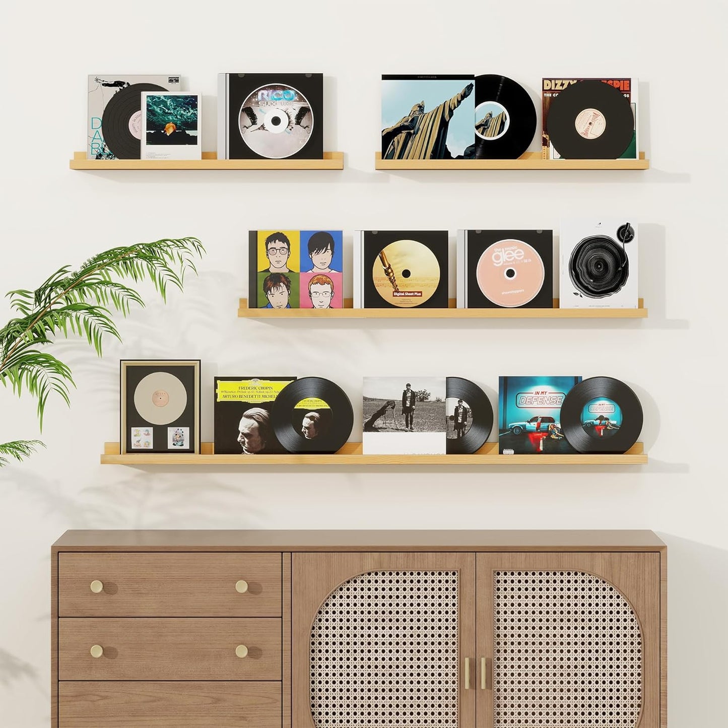 Picture Ledge Shelf, Solid Pine Wood Floating Shelves Set of 2, 40 Inches Nursery Book Shelves for Toys Storage, Kids Bookshelf Wall Mounted for Living Room Bedroom Decor Books Photo Frames, Natural