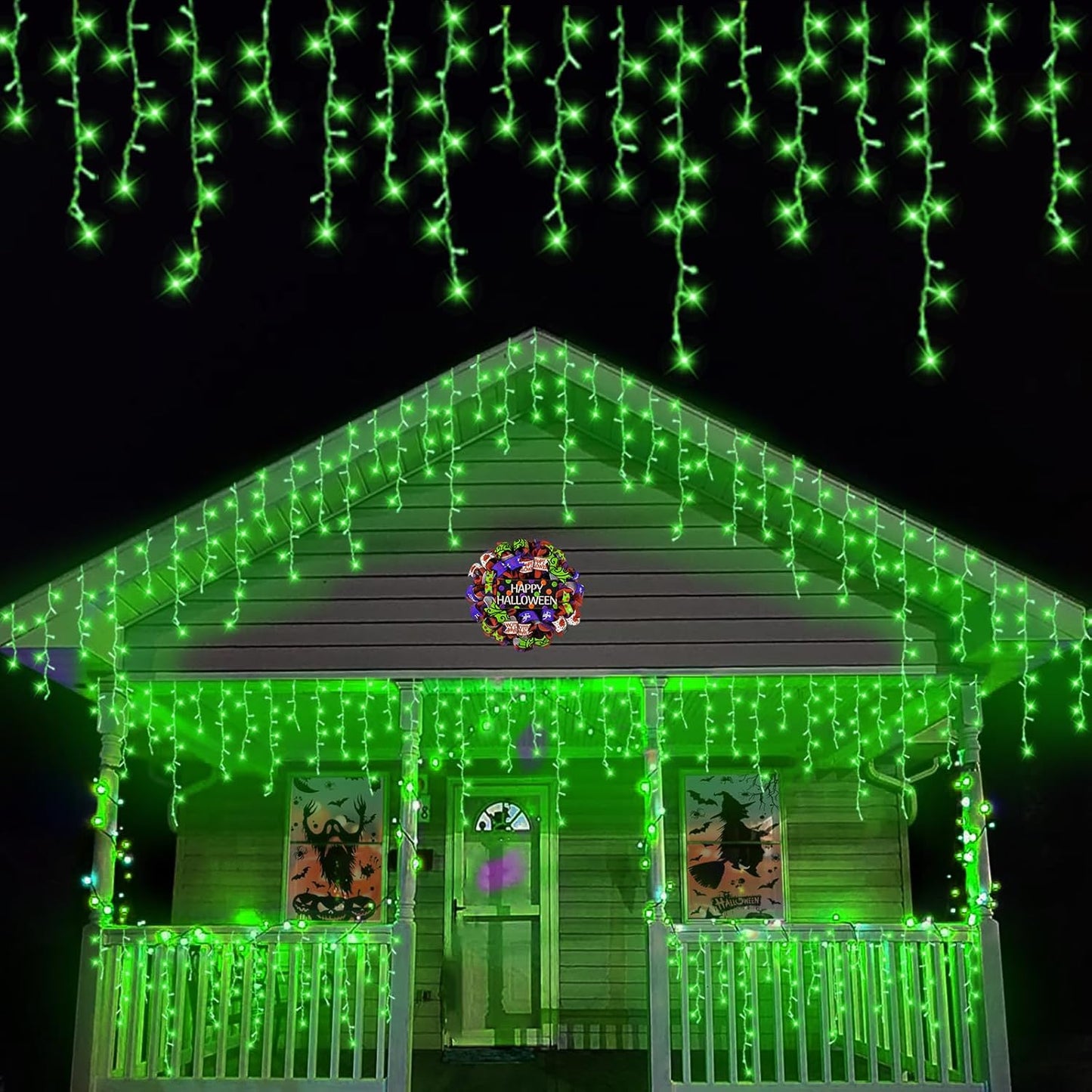 YEGUO 33ft 400 LED Green Icicle Halloween Lights Outdoor Waterproof, 80 Drops Icicle Light Connectable, 8 Modes Icicle String Lights with Memory