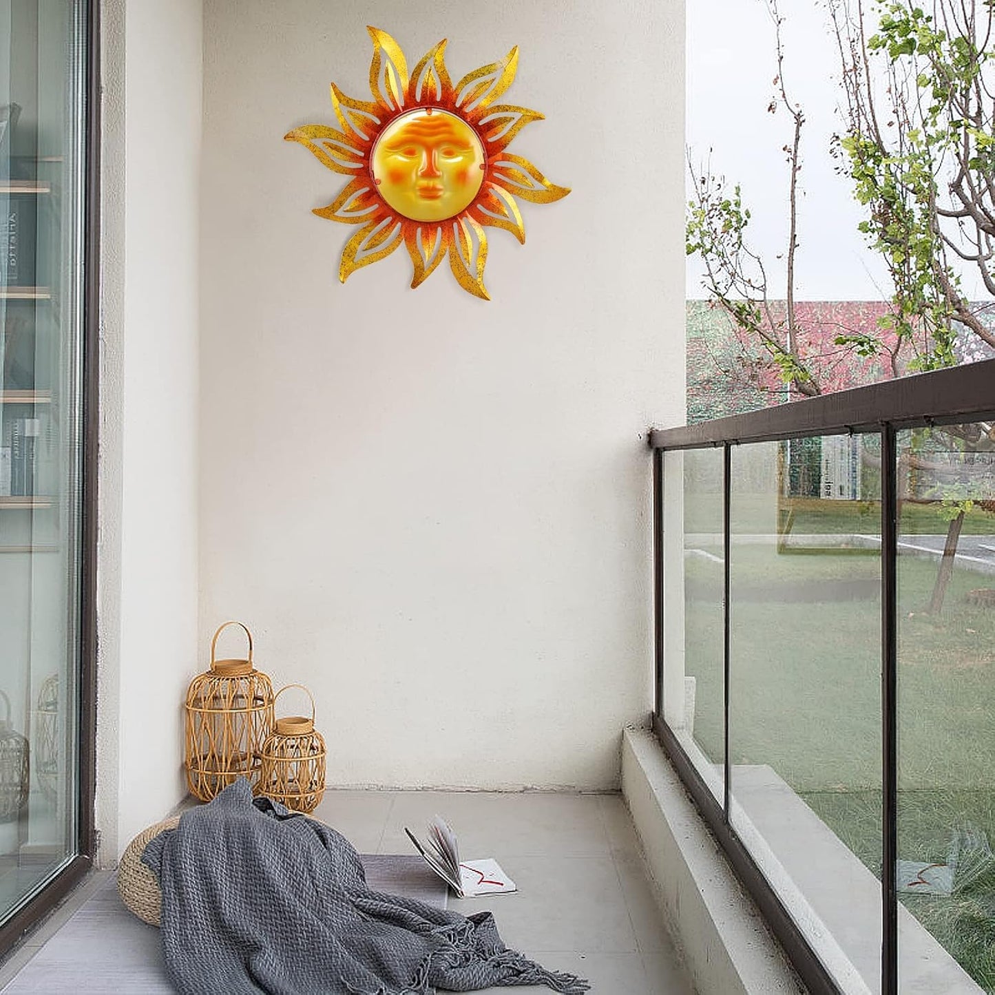 Metal Sun Outdoor Wall Art Decor Large 19 Inch, Hanging for Indoor Outdoor Patio Garden Fence Deck Yard Pool Wall Sculpture Decoration for Living Room Bedroom Colorful Unique