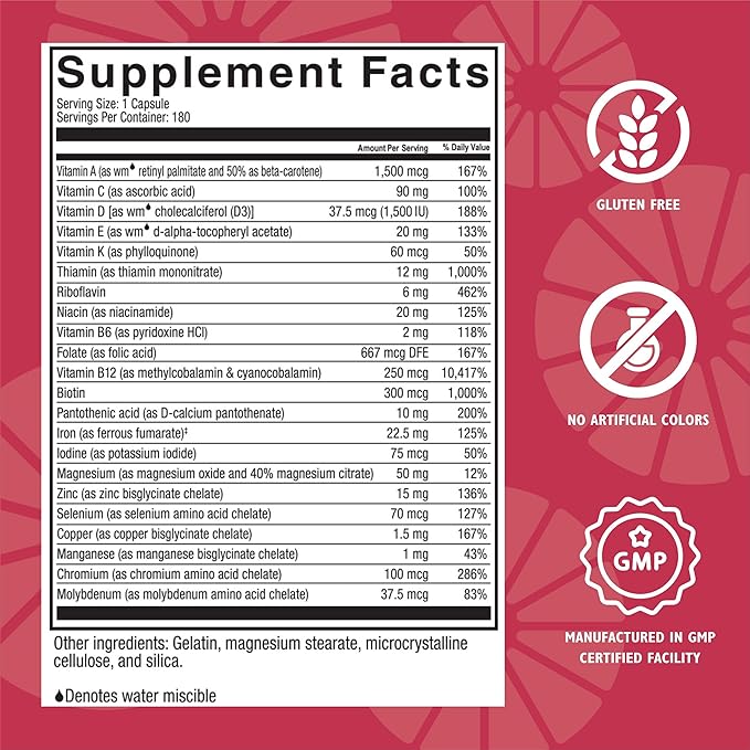 Celebrate Vitamins Multi-Complete, 45mg Iron – (180 Capsules)
