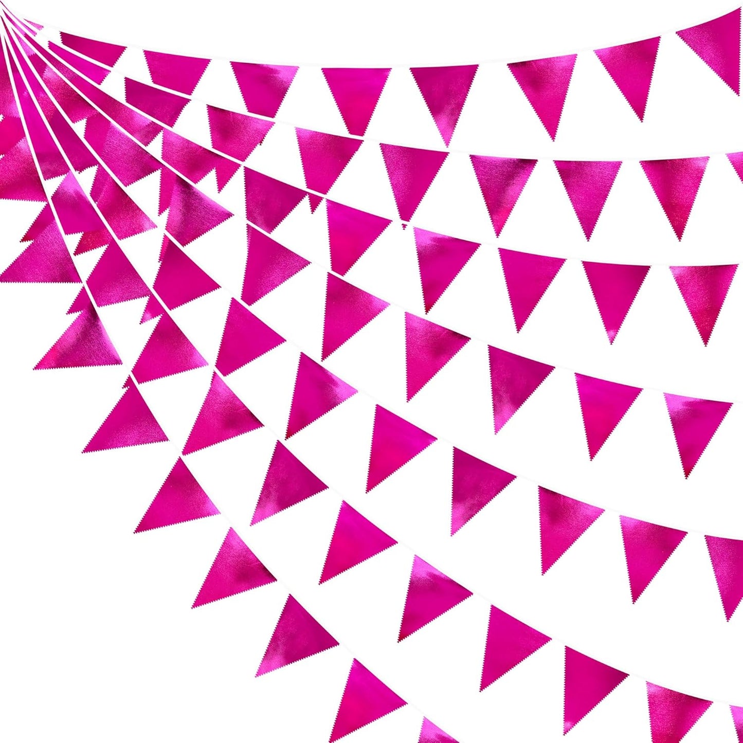 Hot Pink Party Decorations Triangle Pennant Banner Flag Rose Pink Metallic Fabric Bunting Garland for Birthday Bachelorette Wedding Bridal Shower Anniversary Flamingo Theme Party Supplies