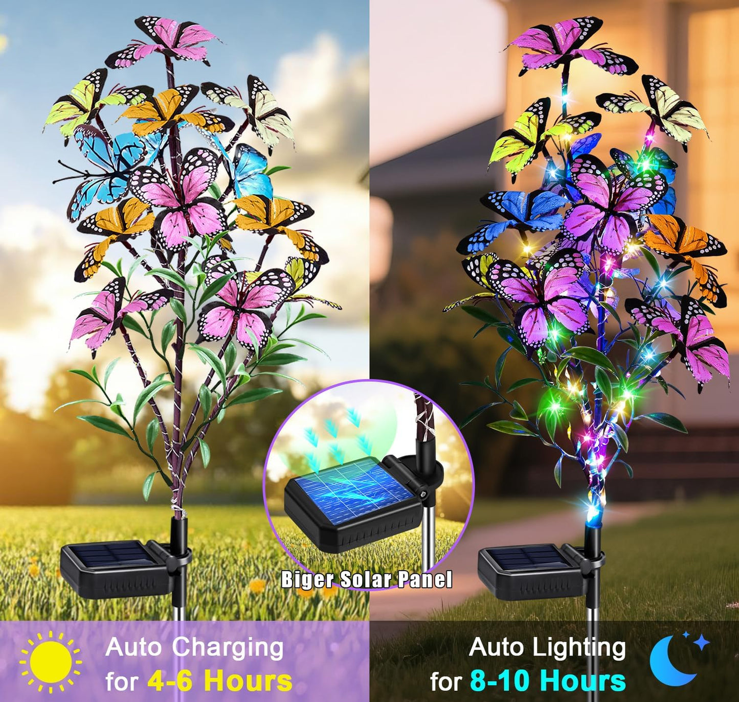 Solar Garden Lights Outdoor Waterproof Garden Decor, 4 Pack Upgraded 240 LED 54 Butterfly Colorful Outdoor Solar Decor for Yard Patio Gifts for Womens Mom (4 Pack Butterfly)