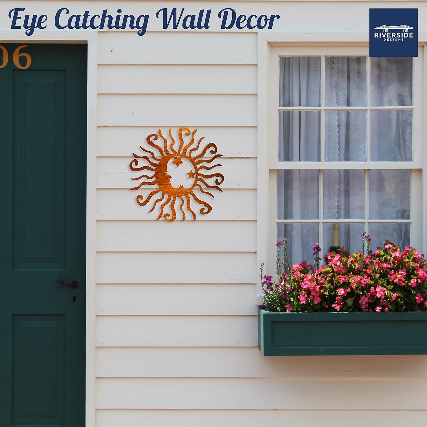 Riverside Designs Wacky Solar Moon Metal Wall Art Steel Outdoor Decor | Heavy-Duty and Waterproof | Made in USA (Copper, 24L x 24W)