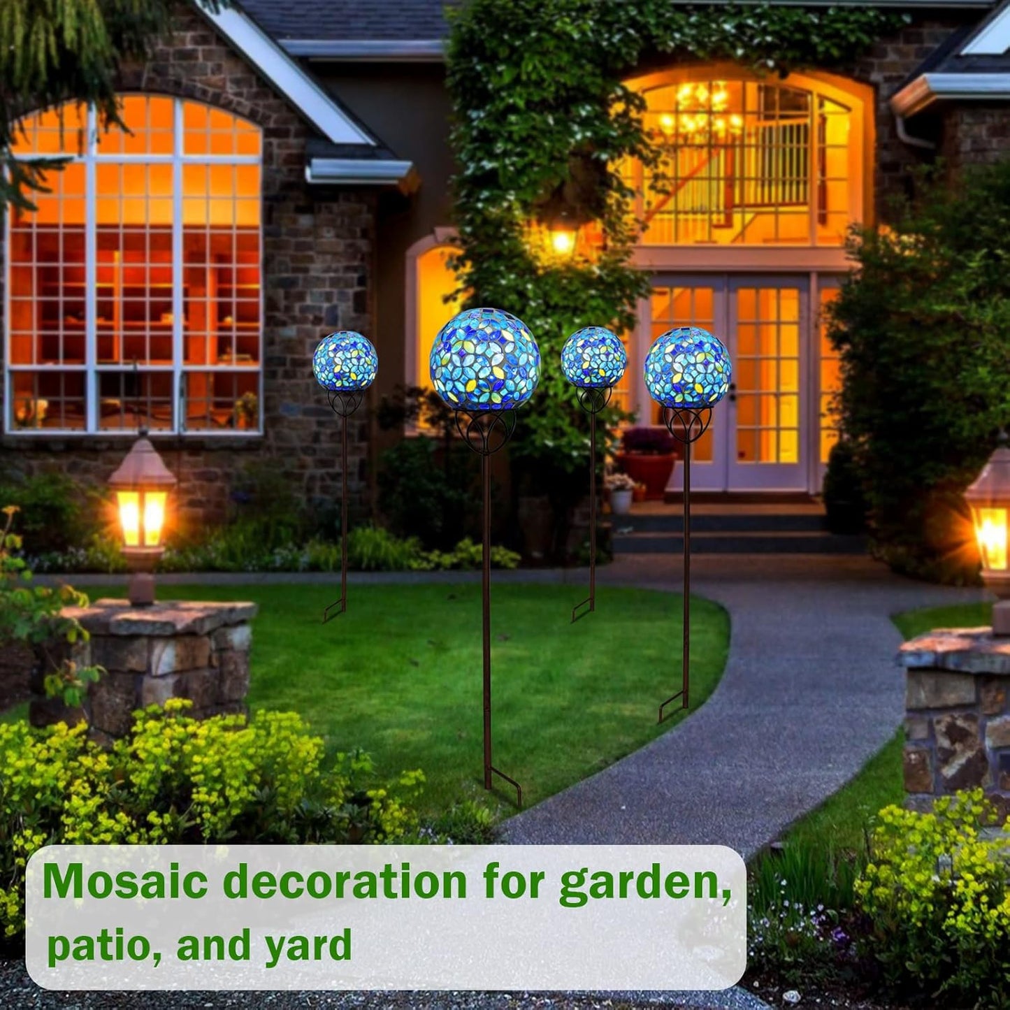 Solar Lights Outdoor Decorative, Solar Gazing Ball Mosaic Garden Stakes Decorative Waterproof Outdoor Lights for Pathway Yard Lawn Decoration (Blue)