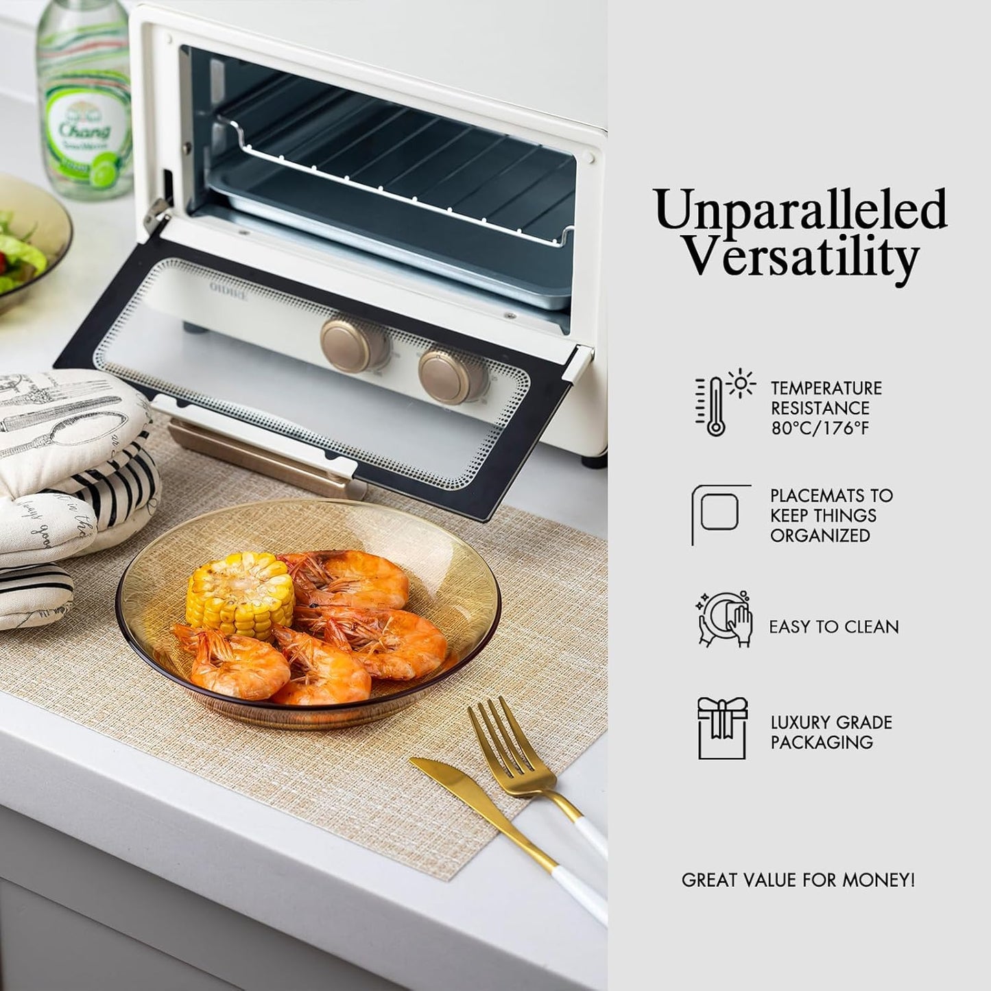 Placemats Set of 12 - Easy Clean Woven Vinyl Placemat for Dining Table, Indoor/Outdoor Place Mats, Washable PVC Table Mats（Beige）