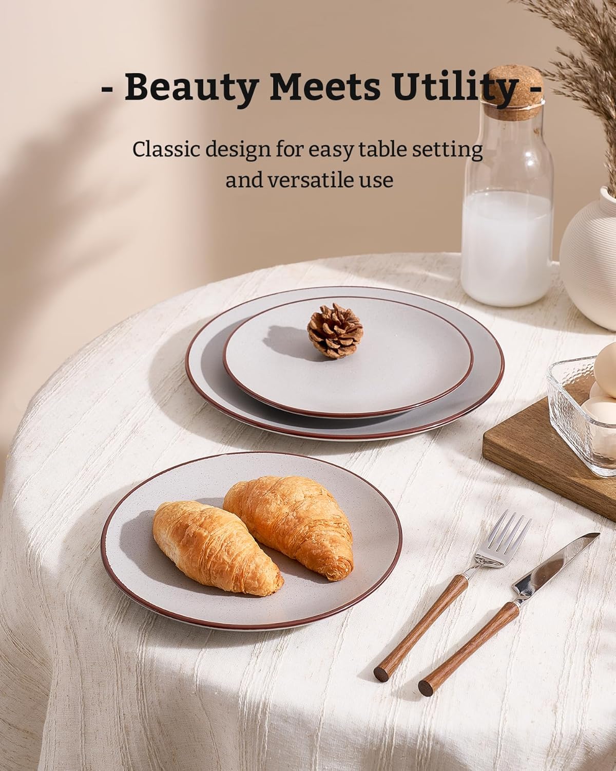 Famiware Venus Plates and Bowls Sets, 12 Pieces Stoneware Speckled Dinnerware Sets, Dishes Set for 4, Microwave and Dishwasher Safe, Matte Light Grey