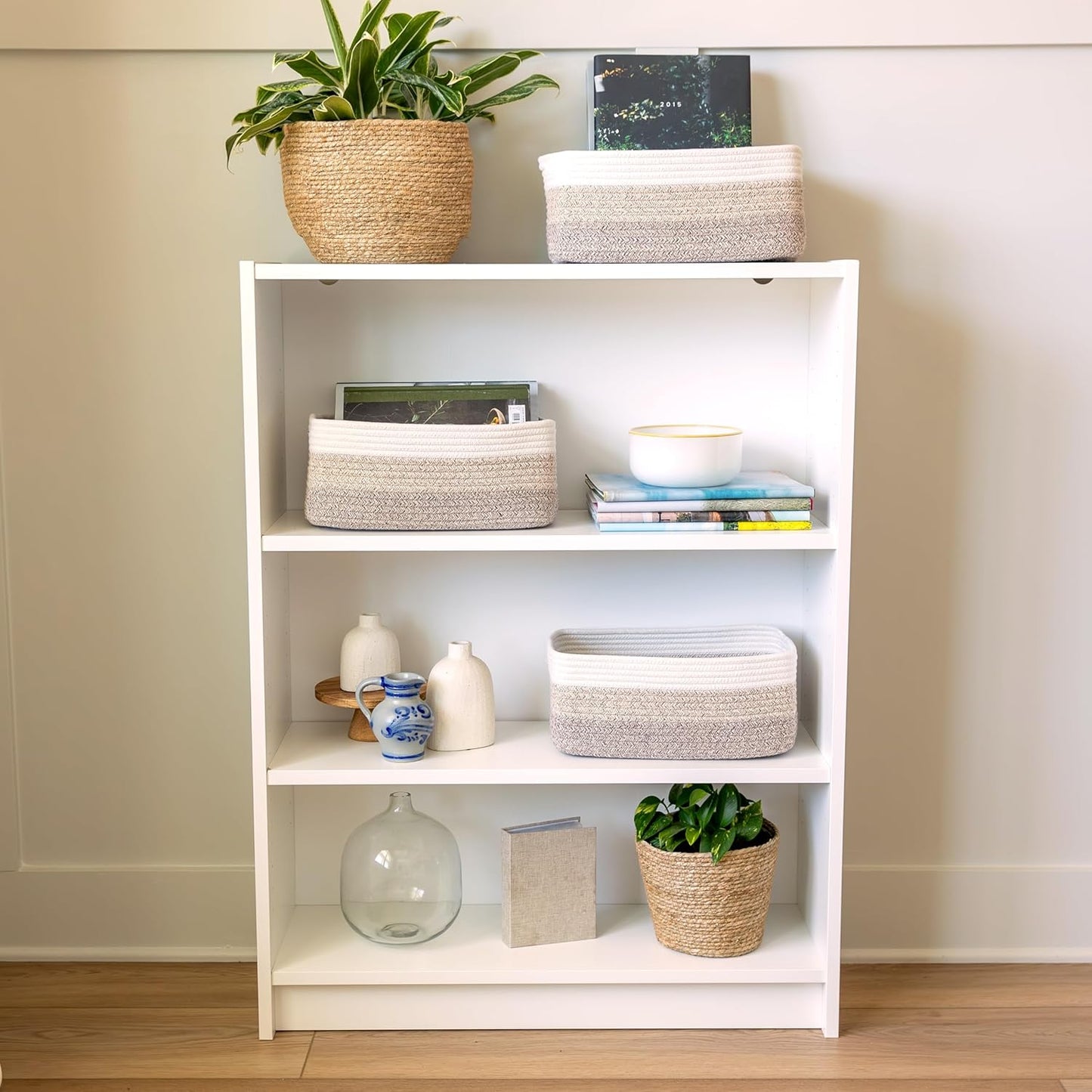 NaturalCozy 13.5”x8.5”x5.5” Storage Baskets for Shelves 3 Pack | Cotton Rope Woven Small Baskets for Organizing | Small Storage Bins for Nursery, Bathroom, Closet, Cube Shelf, Decorative, Gift