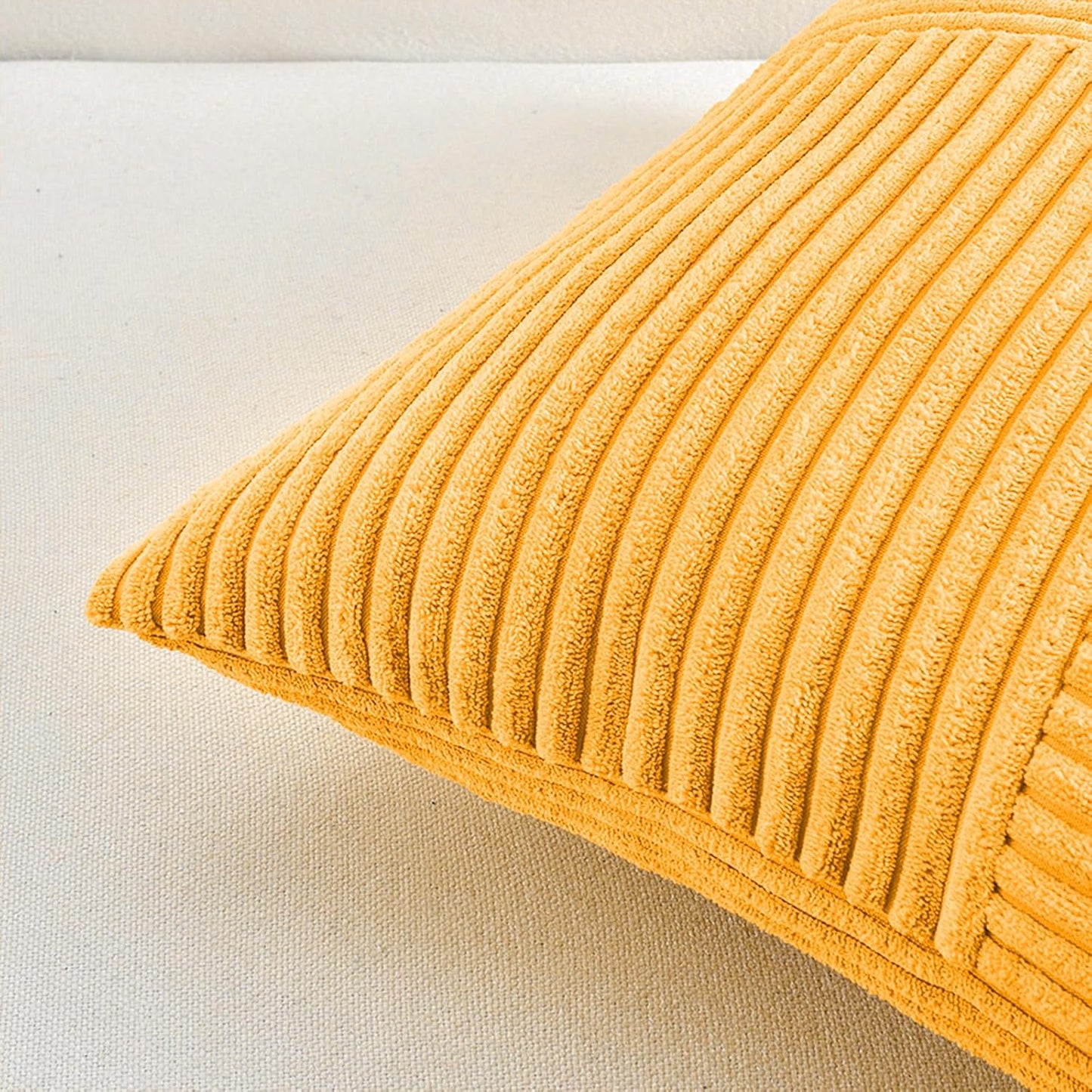 Fancy Homi 2 Packs Gold Yellow Lumbar Decorative Throw Pillow Covers 12x24 Inch for Couch Bed Sofa, Rustic Farmhouse Boho Spring Home Decor, Soft Striped Corduroy Rectangle Accent Cushion Case 30x60cm