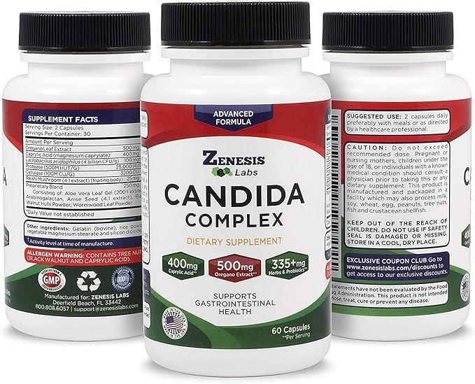 Candida Complex Cleanse Detox Caprylic Acid 180 Capsules, 90 Day (60 Capsules/Bottle)