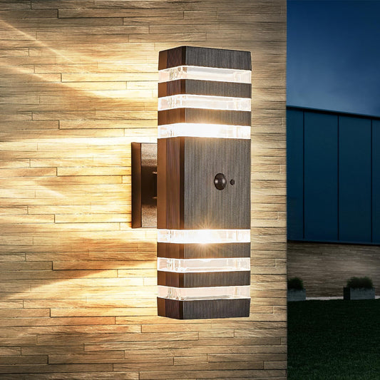 Motion Sensor Outdoor Wall Light Fixture Up Down Porch Lights Modern Dusk to Dawn Exterior Sconce Wall Mount Outside Coach Lantern for House Front Door Garage (Include 2 Free Dimmable Bulbs)
